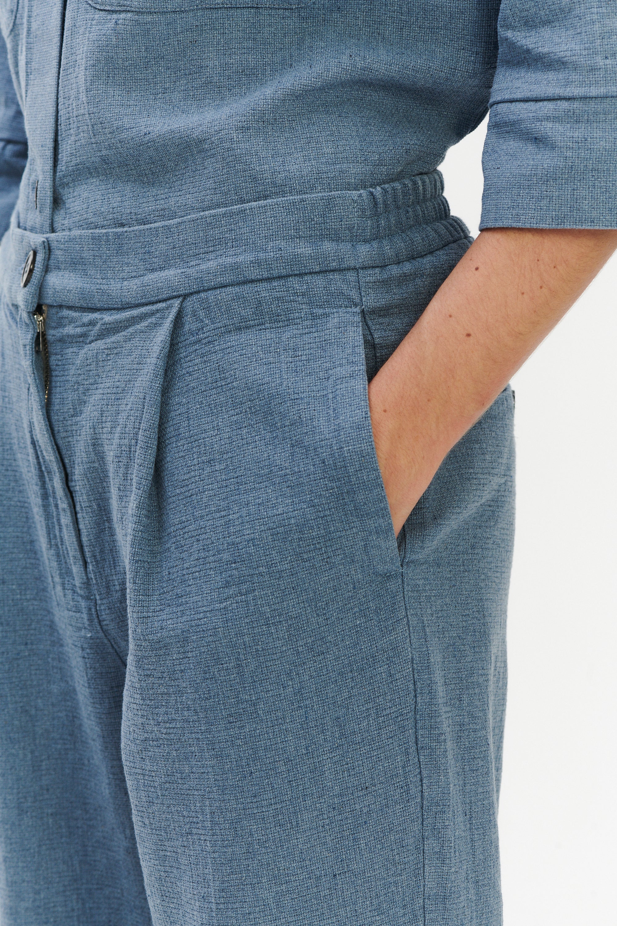 Jogger Trousers in a Pale Sky Blue Italian Recycled Cotton Denim