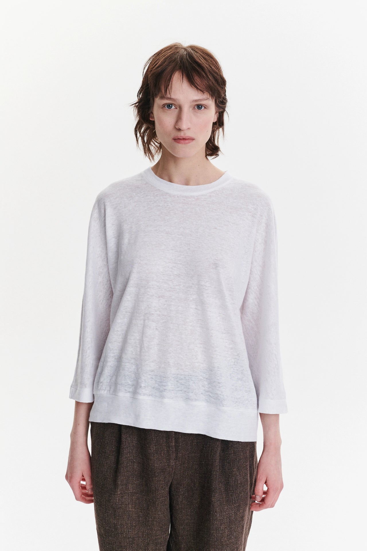 Threequarter Sleeve Top in the Finest White Lithuanian Linen Jersey