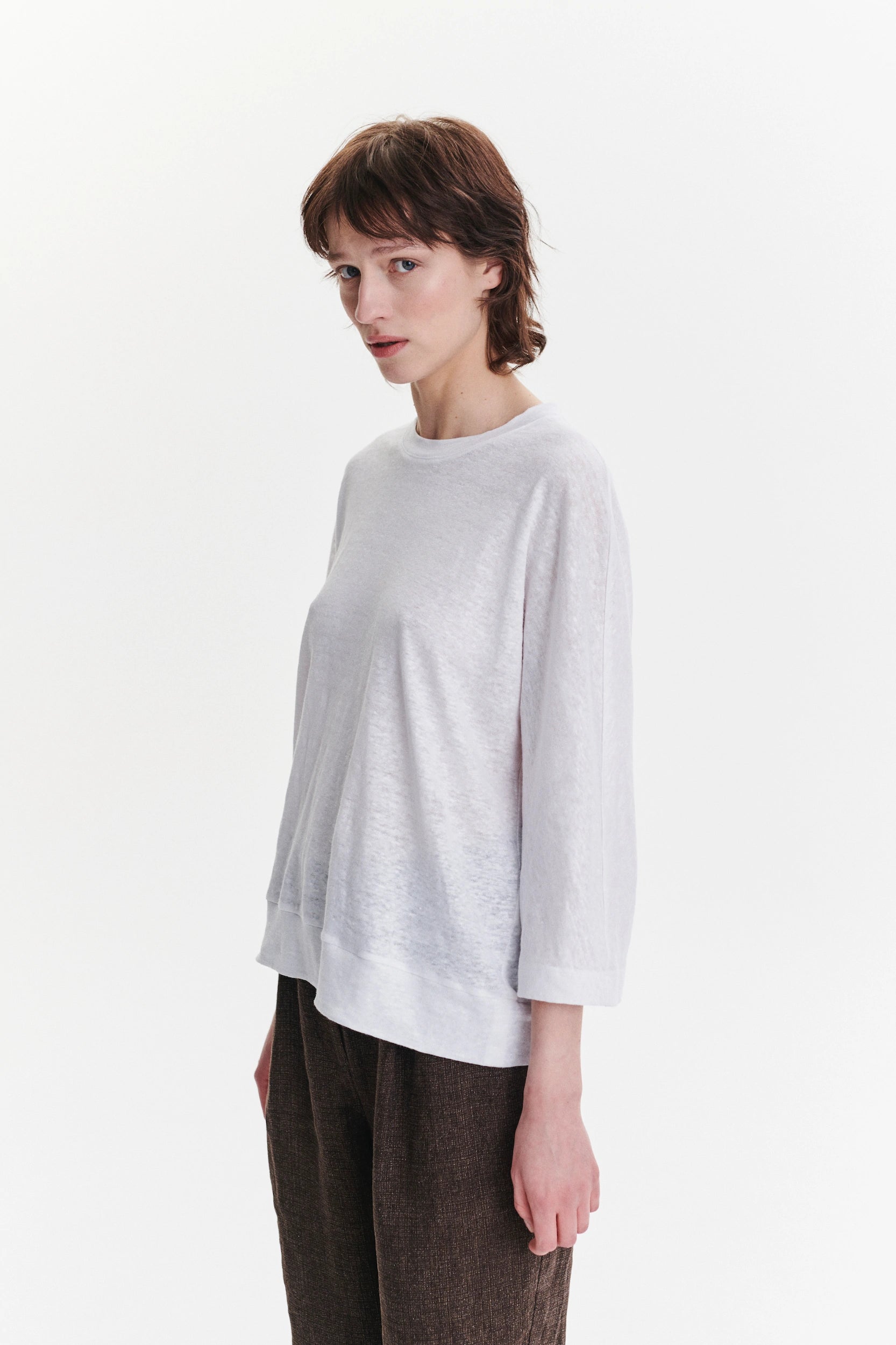 Threequarter Sleeve Top in the Finest White Lithuanian Linen Jersey