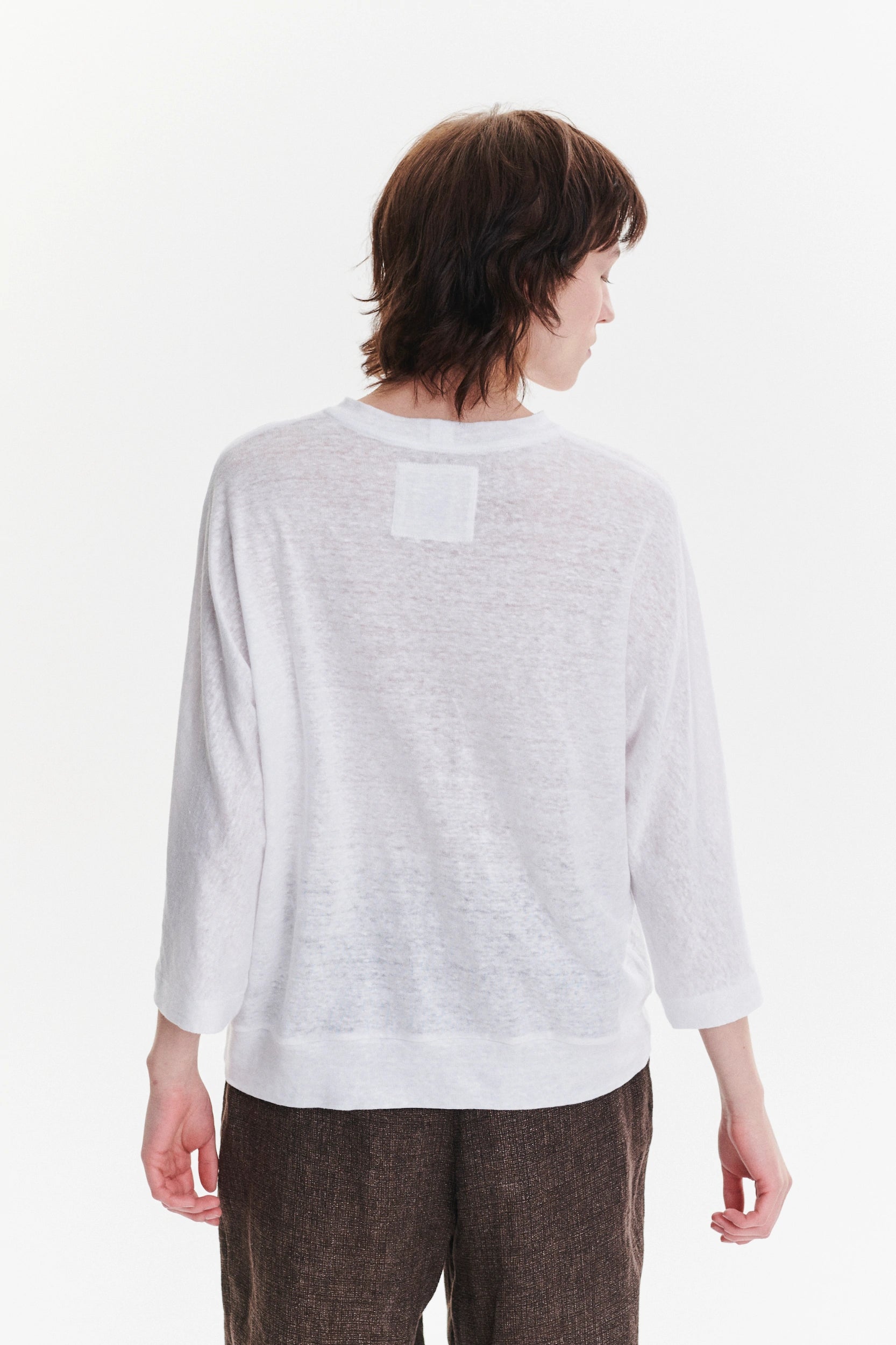 Threequarter Sleeve Top in the Finest White Lithuanian Linen Jersey
