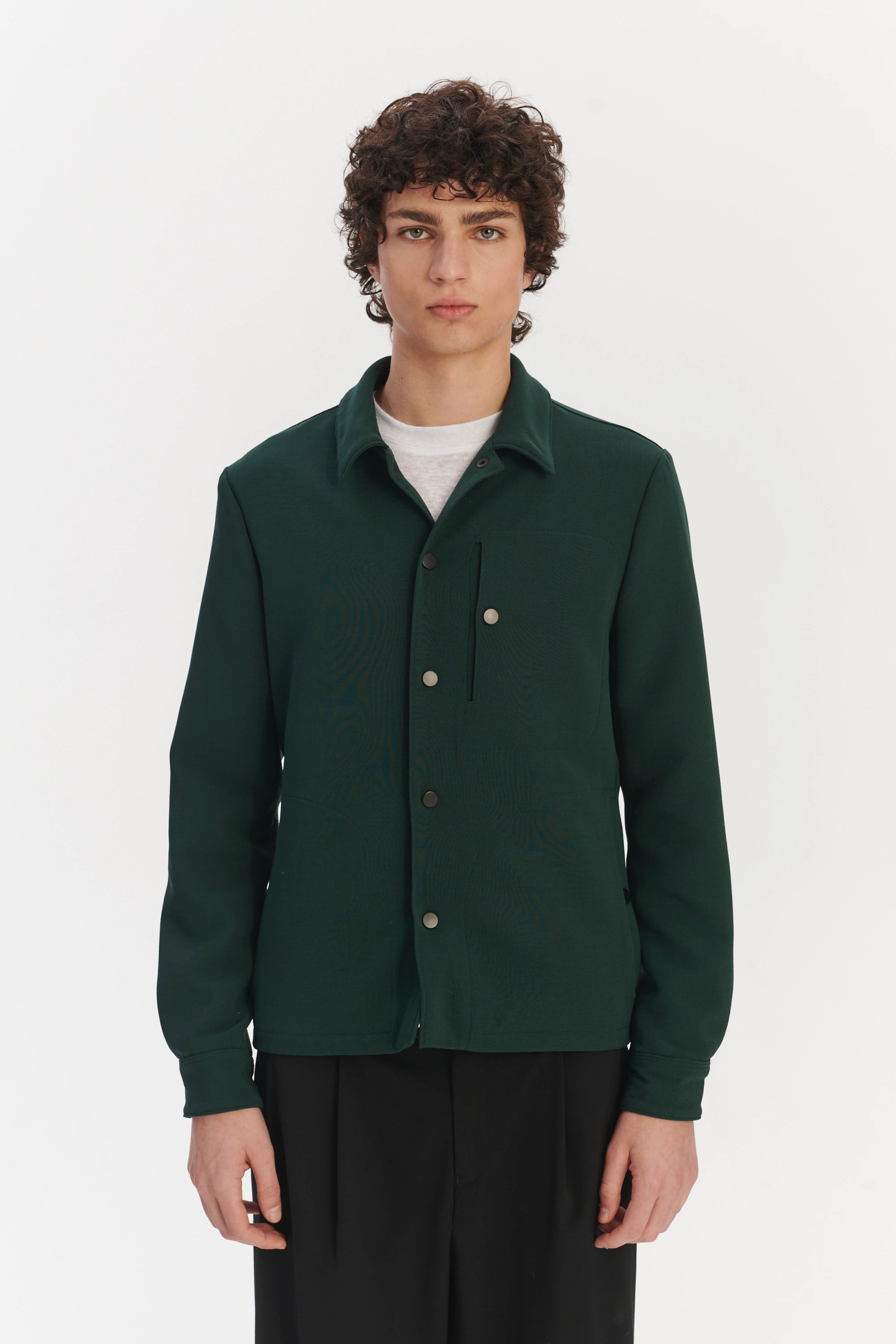 Snap Button Jacket in the Finest Green Easy Stretch Italian Virgin Wool