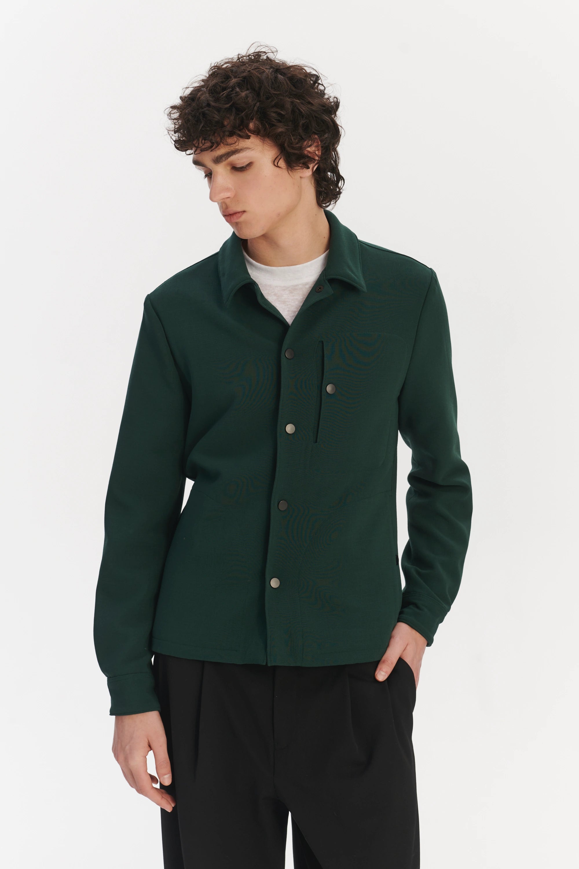 Snap Button Jacket in the Finest Green Easy Stretch Italian Virgin Wool
