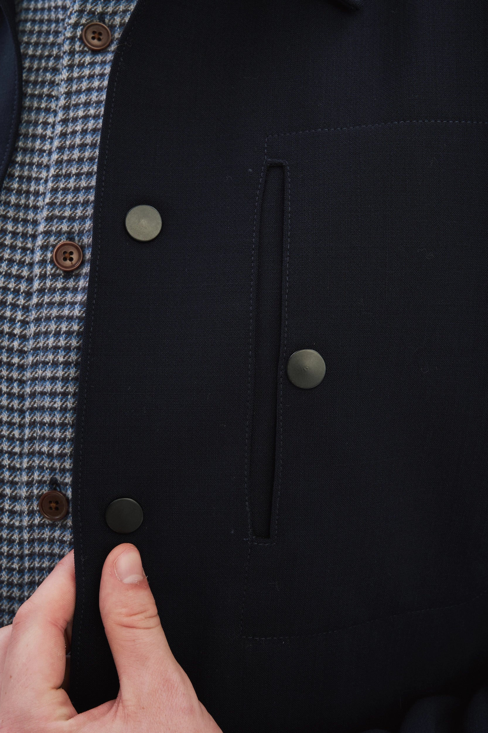 Snap Button Jacket in the Finest Navy Blue Easy Stretch Italian Virgin Wool