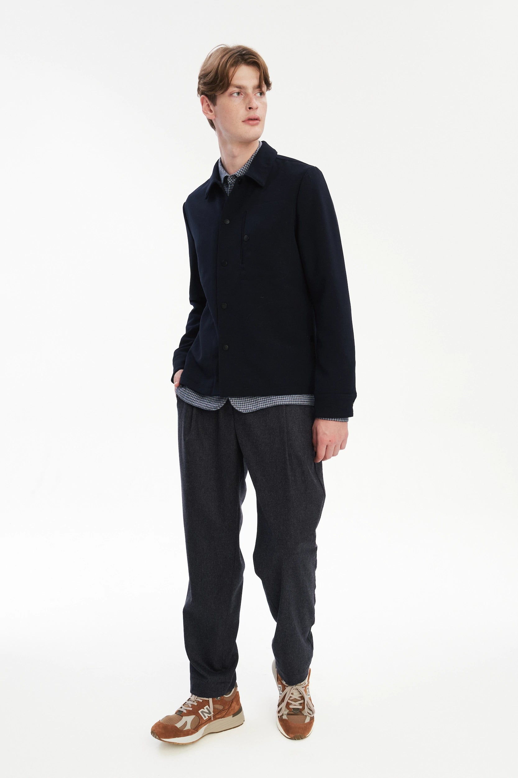 Snap Button Jacket in the Finest Navy Blue Easy Stretch Italian Virgin Wool