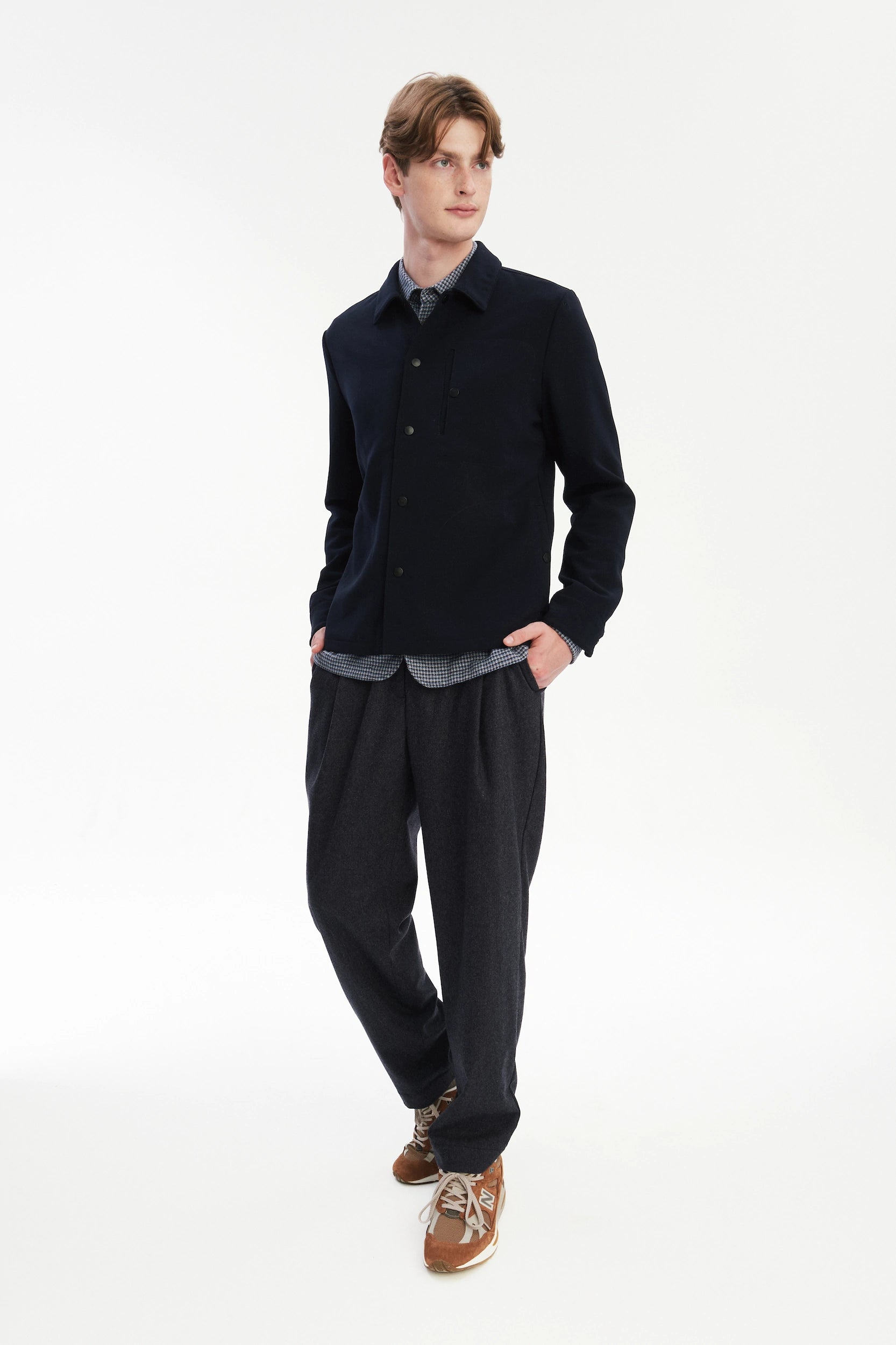 Snap Button Jacket in the Finest Navy Blue Easy Stretch Italian Virgin Wool