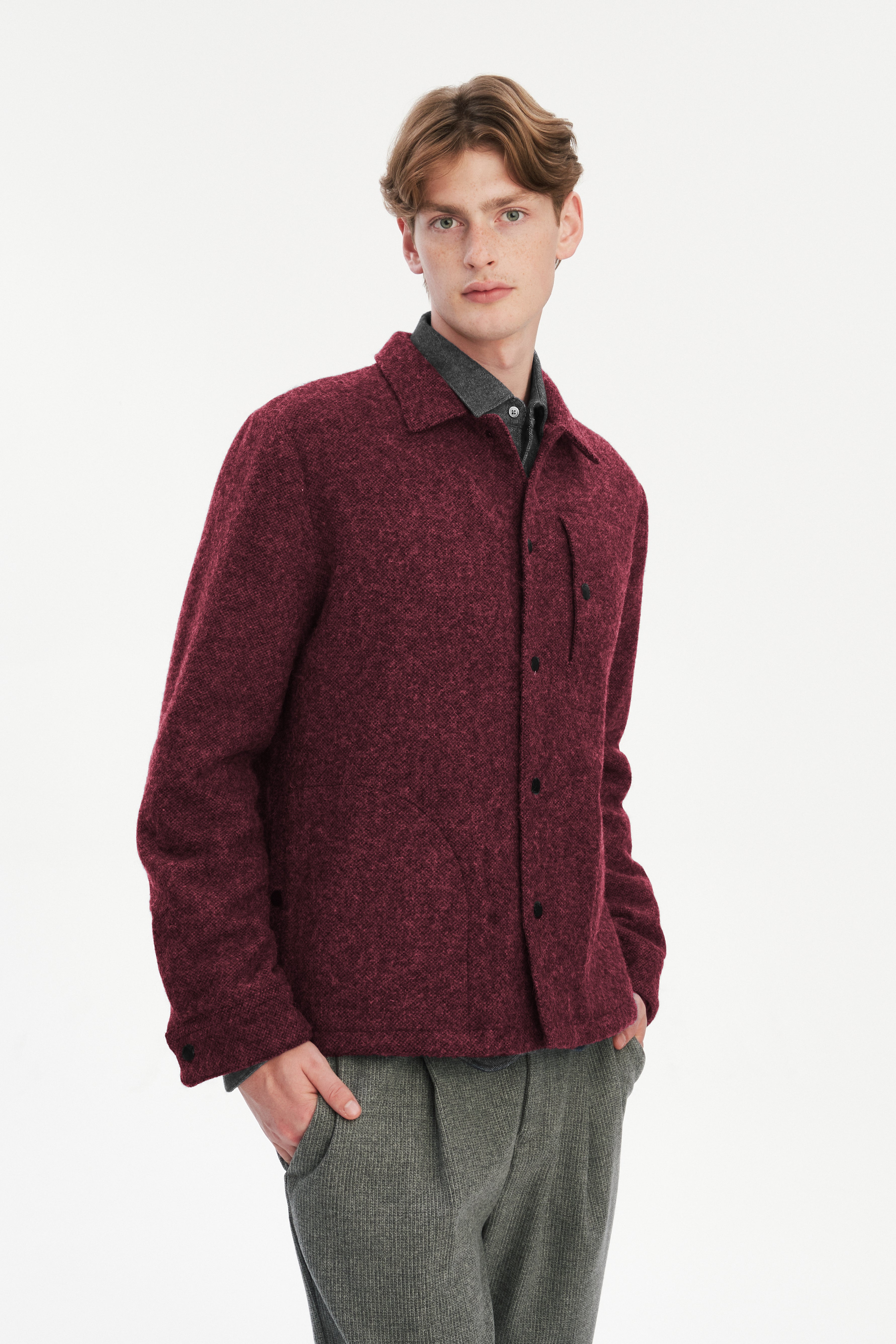Snap Button Jacket in Italian Recycled Wool and Cotton with MEIDA