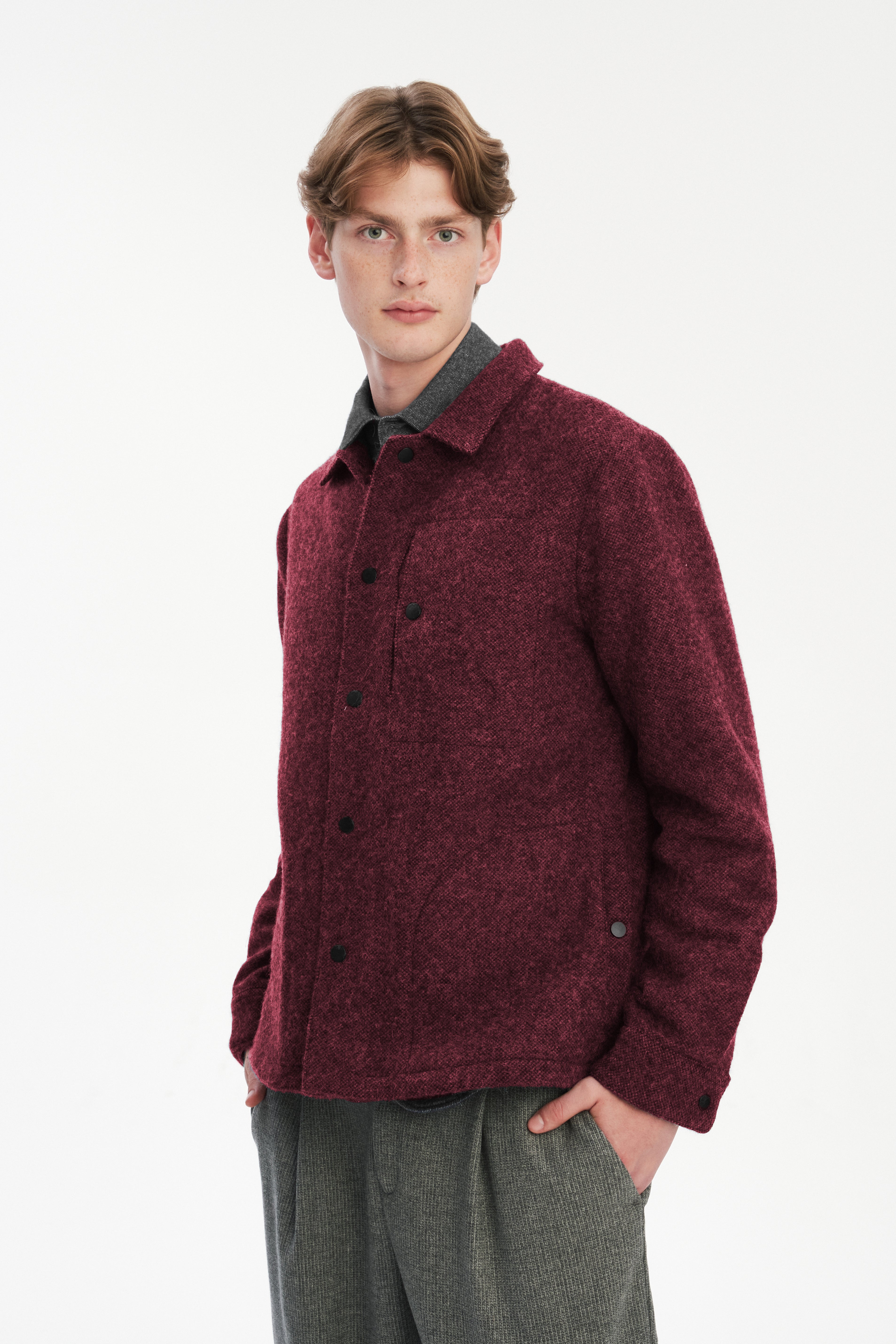 Snap Button Jacket in Italian Recycled Wool and Cotton with MEIDA