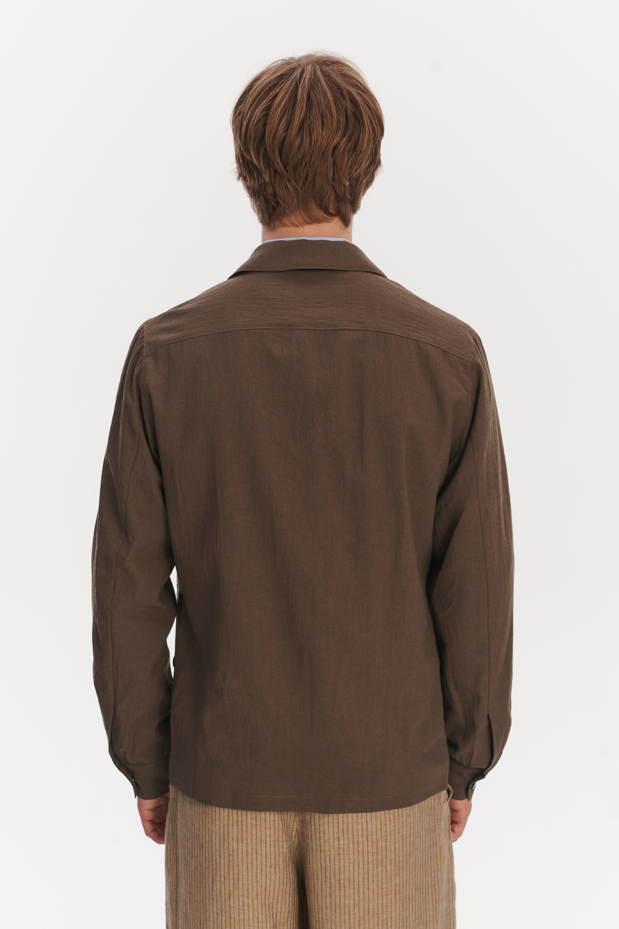 Snap Button Jacket in the Finest Airy Olive Brown Italian Merino Wool