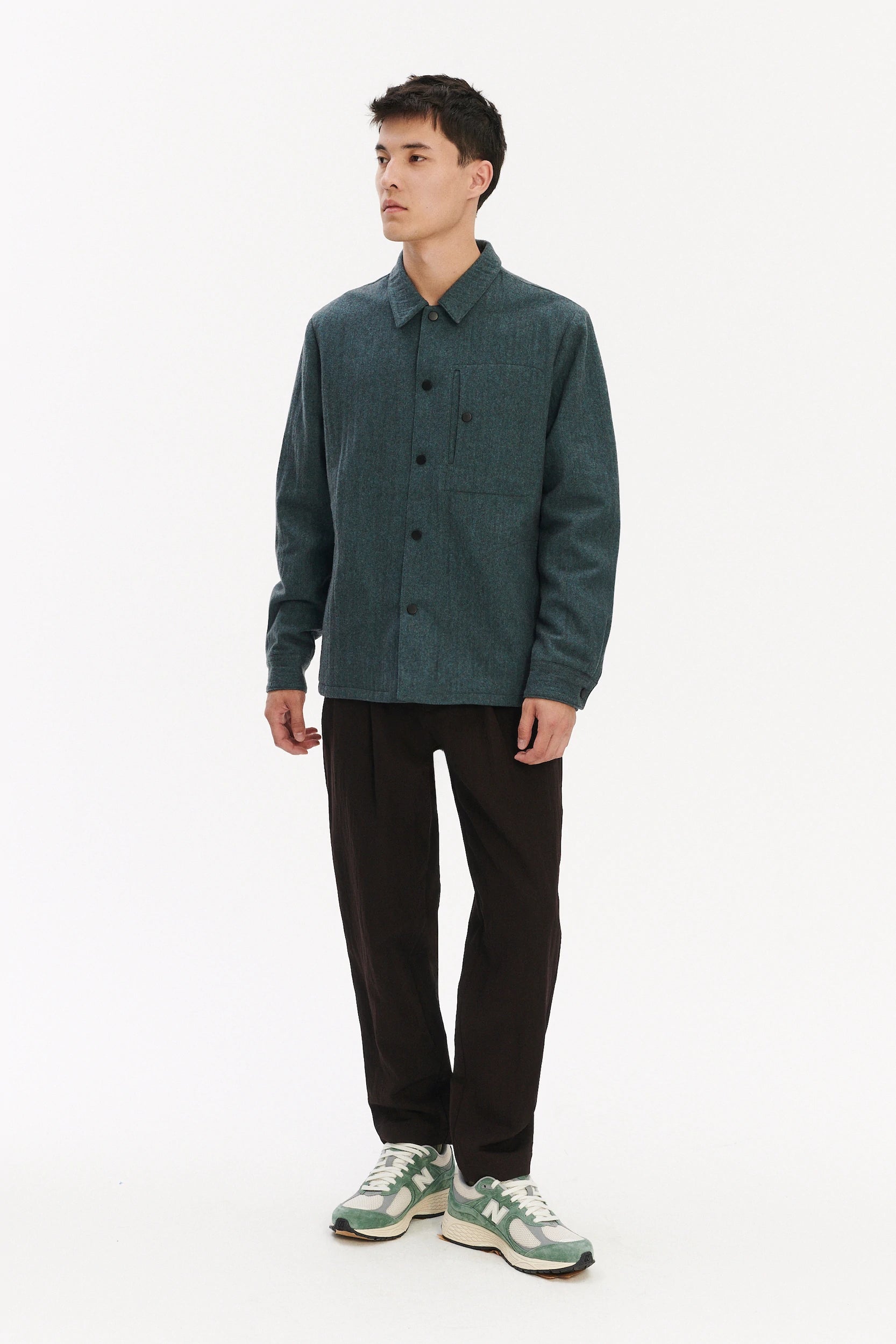 Snap Button Jacket in a Petrol Blue Italian Wool with MEIDA