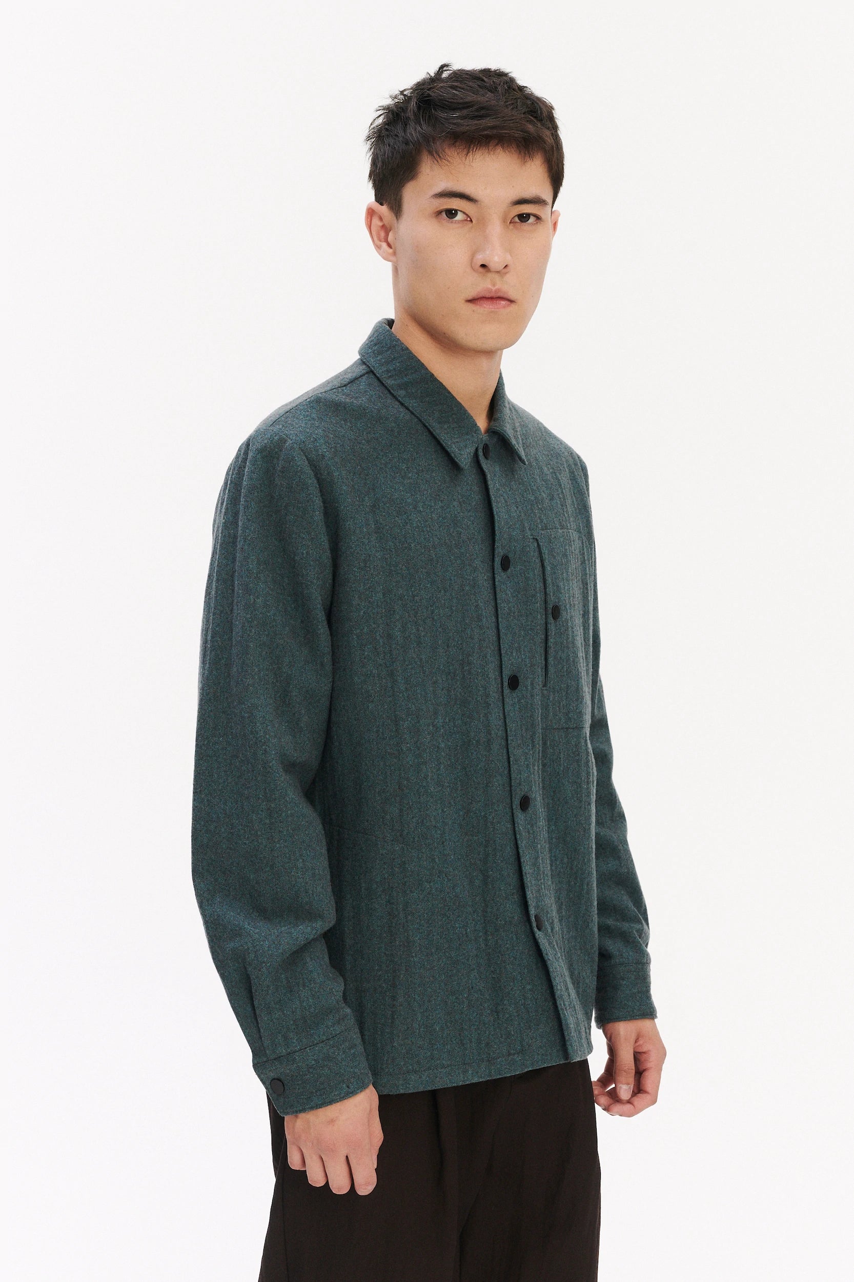 Snap Button Jacket in a Petrol Blue Italian Wool with MEIDA