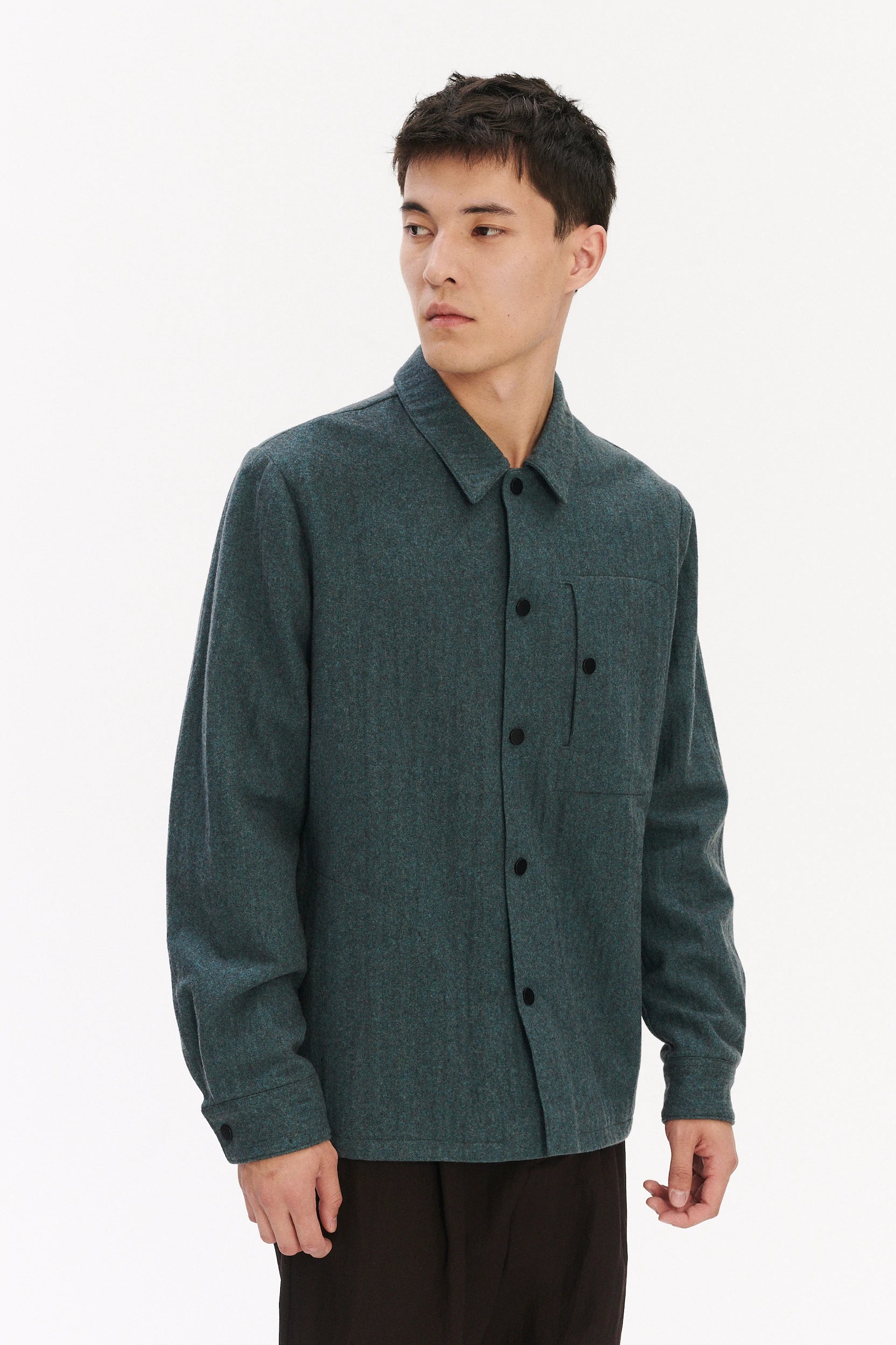 Snap Button Jacket in a Petrol Blue Italian Wool with MEIDA