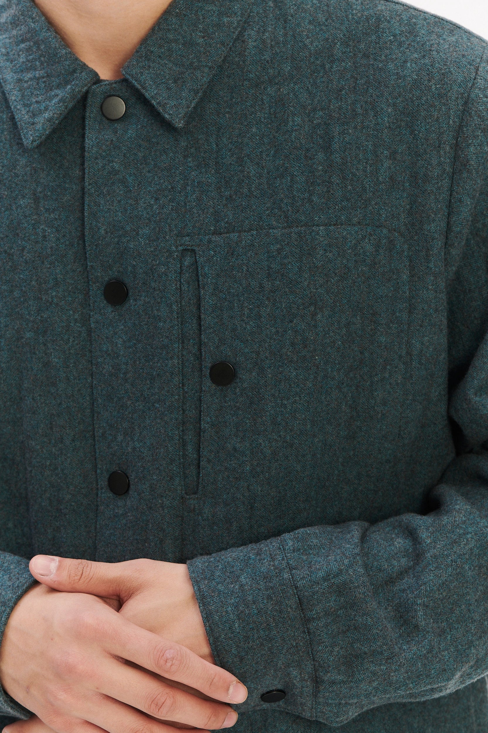 Snap Button Jacket in a Petrol Blue Italian Wool with MEIDA