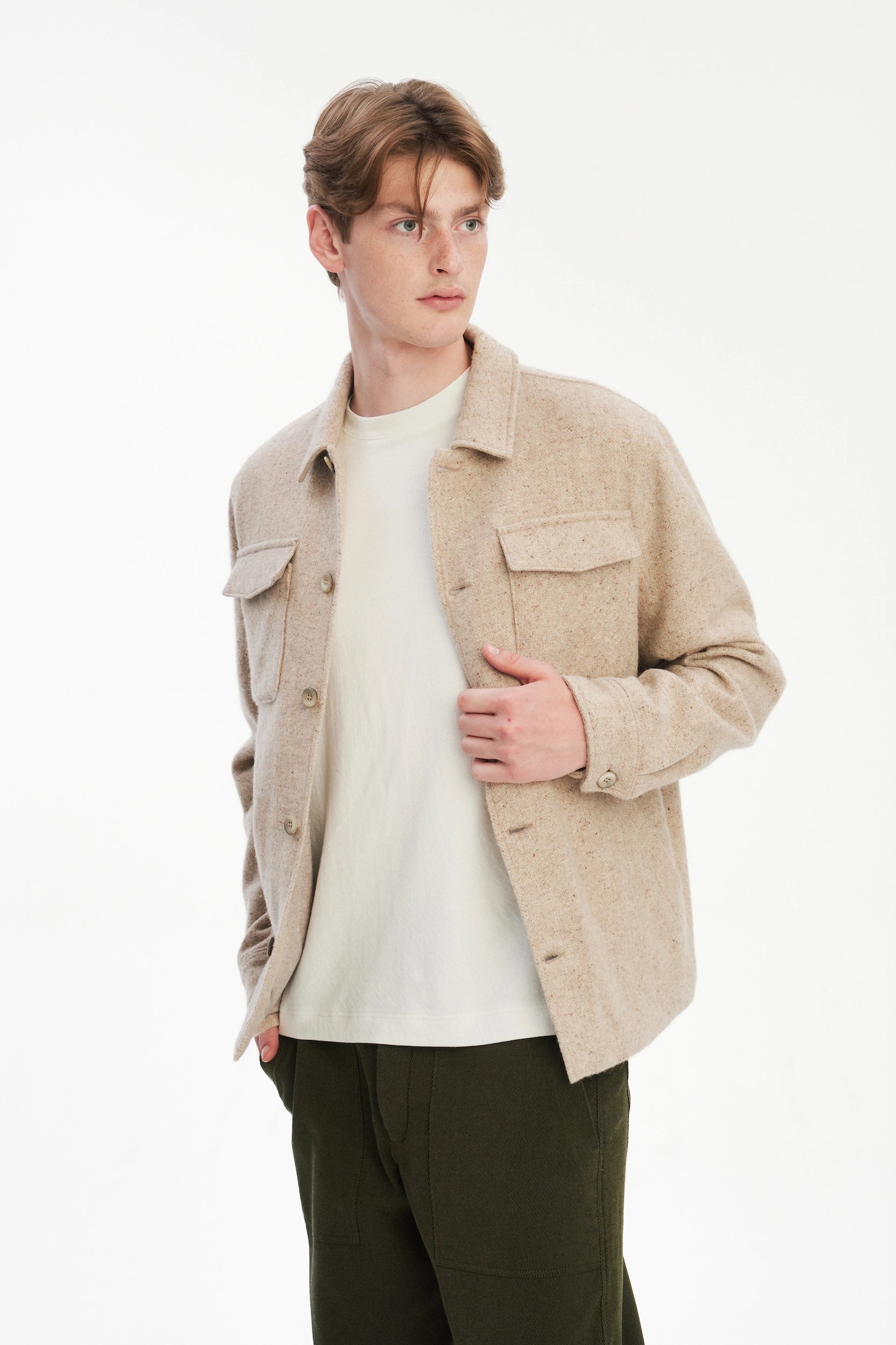 Winter Jacket in a Thick Recycled Italian Wool and Polyamide