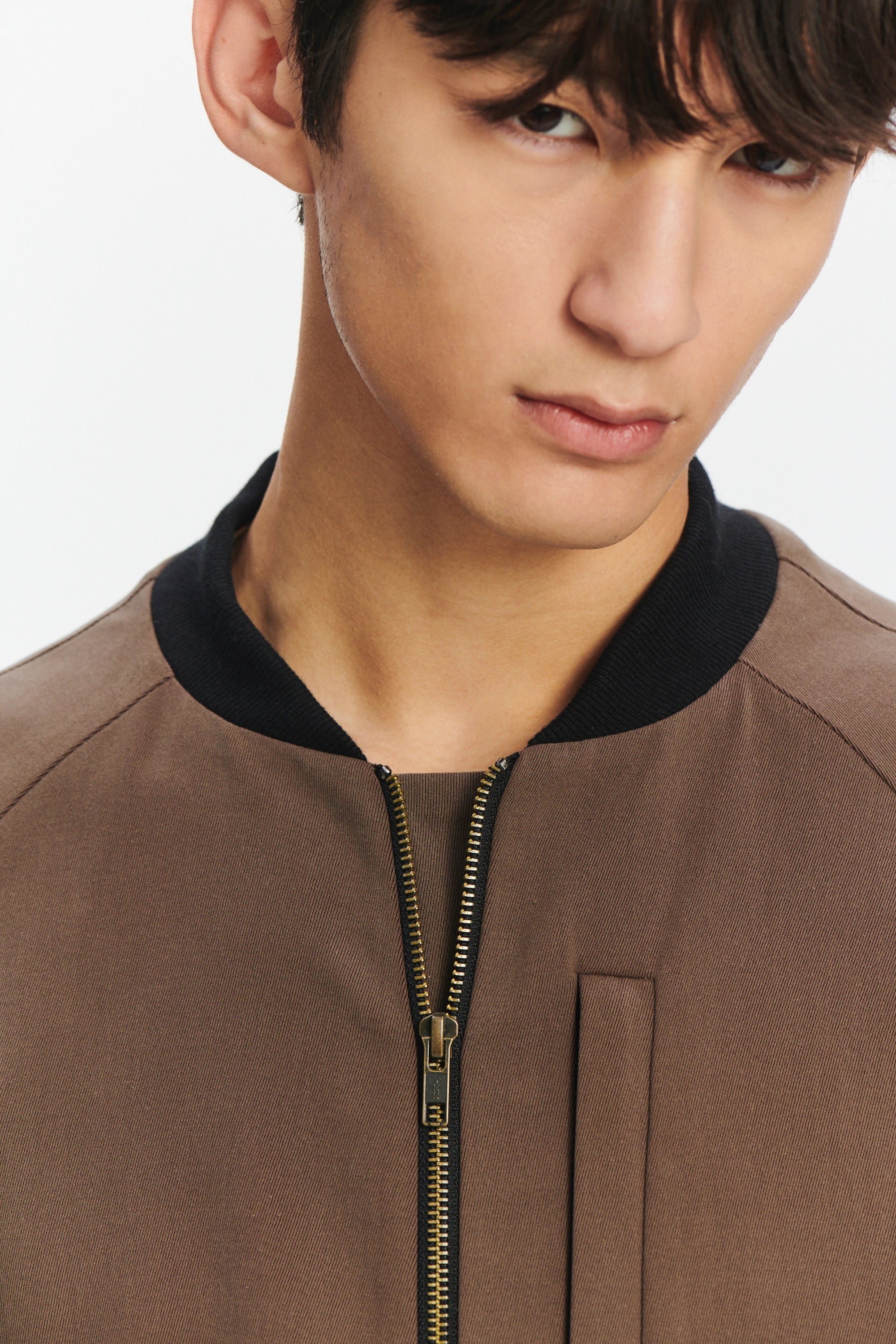 Bomber Jacket in the Finest Blend of Taupe Brown Italian Virgin Wool and Cotton by Albini