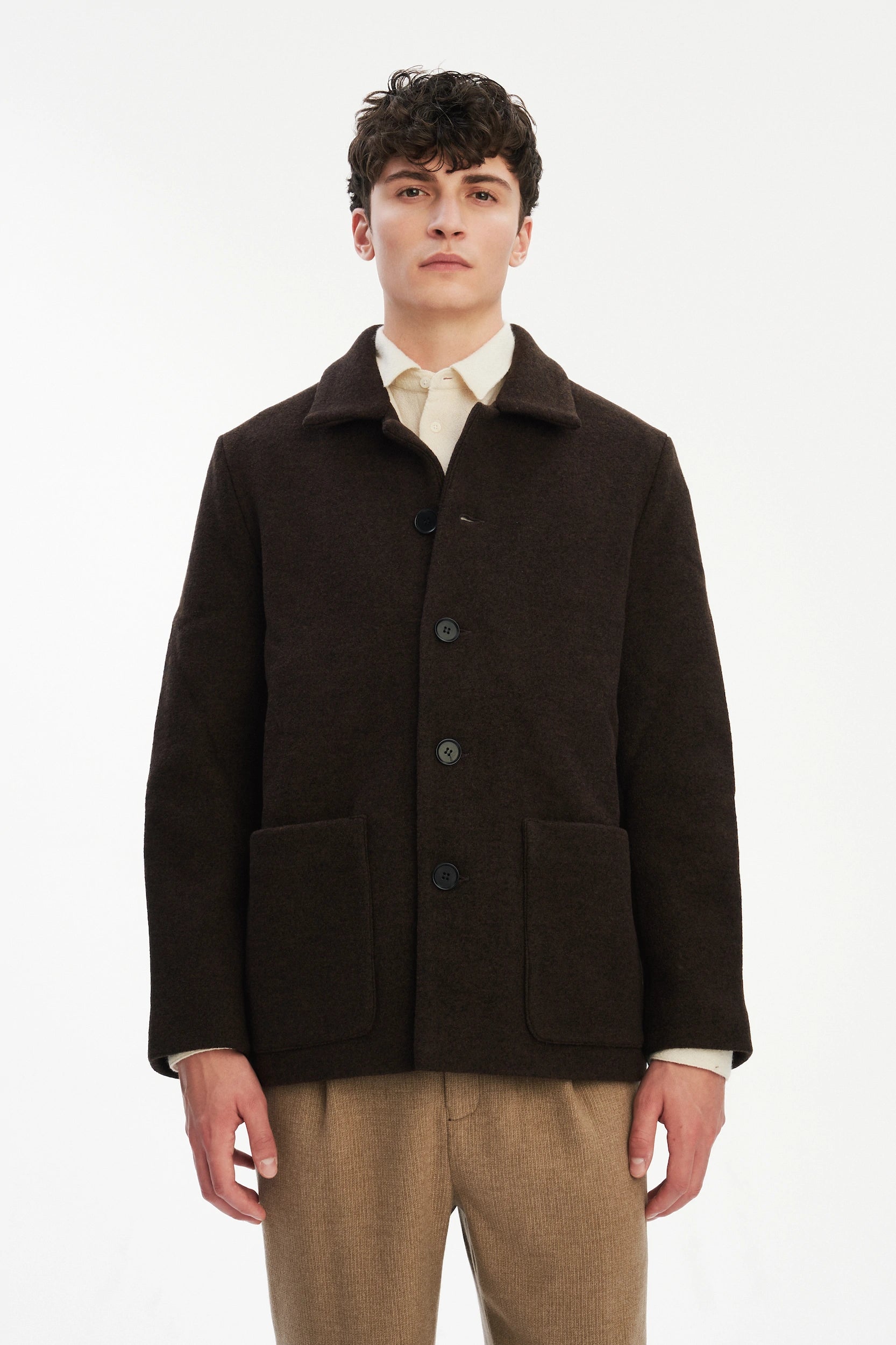Boiled Wool Jacket in a Dark Chocolate Brown Italian Boiled Wool