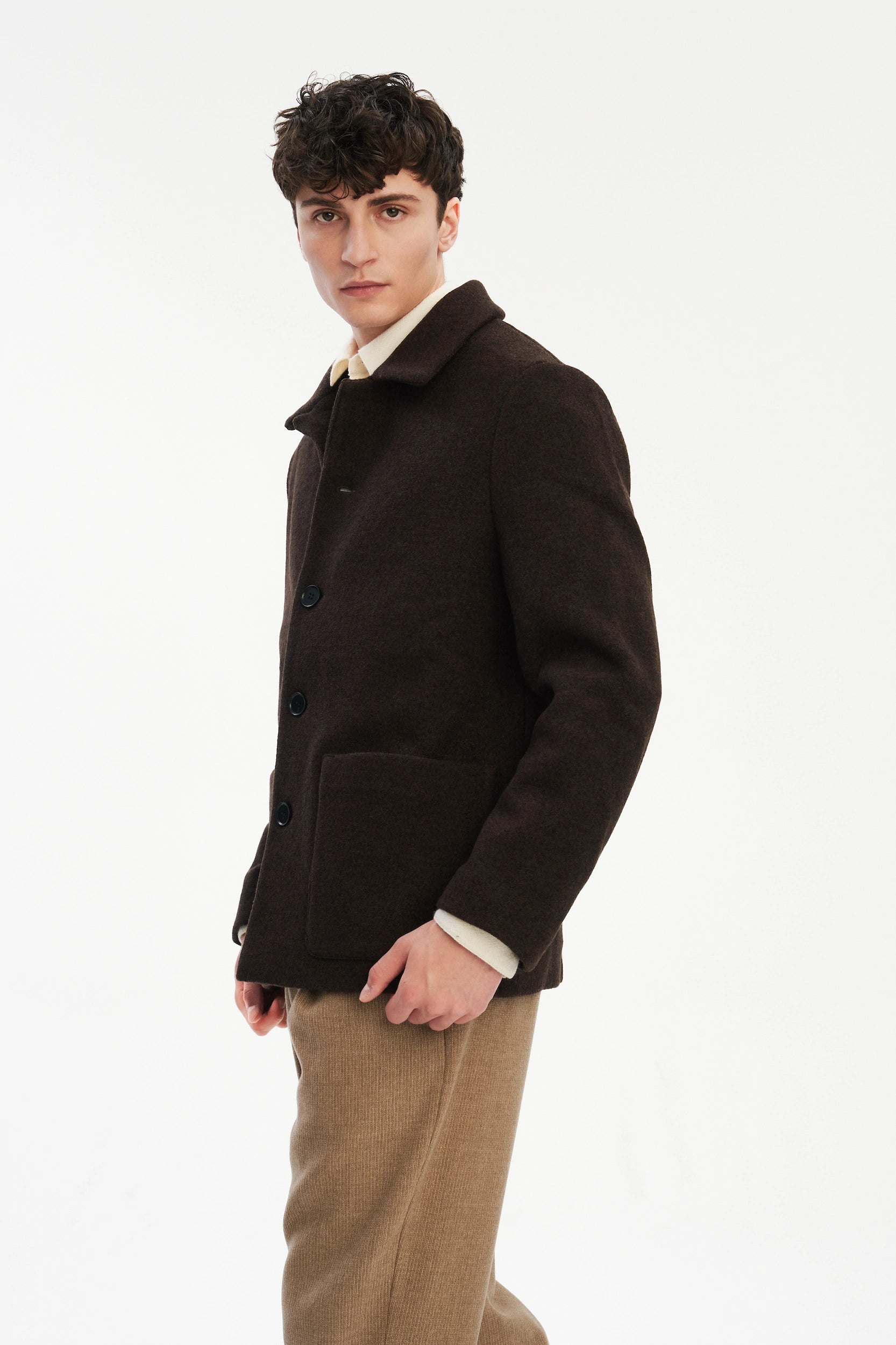 Boiled Wool Jacket in a Dark Chocolate Brown Italian Boiled Wool