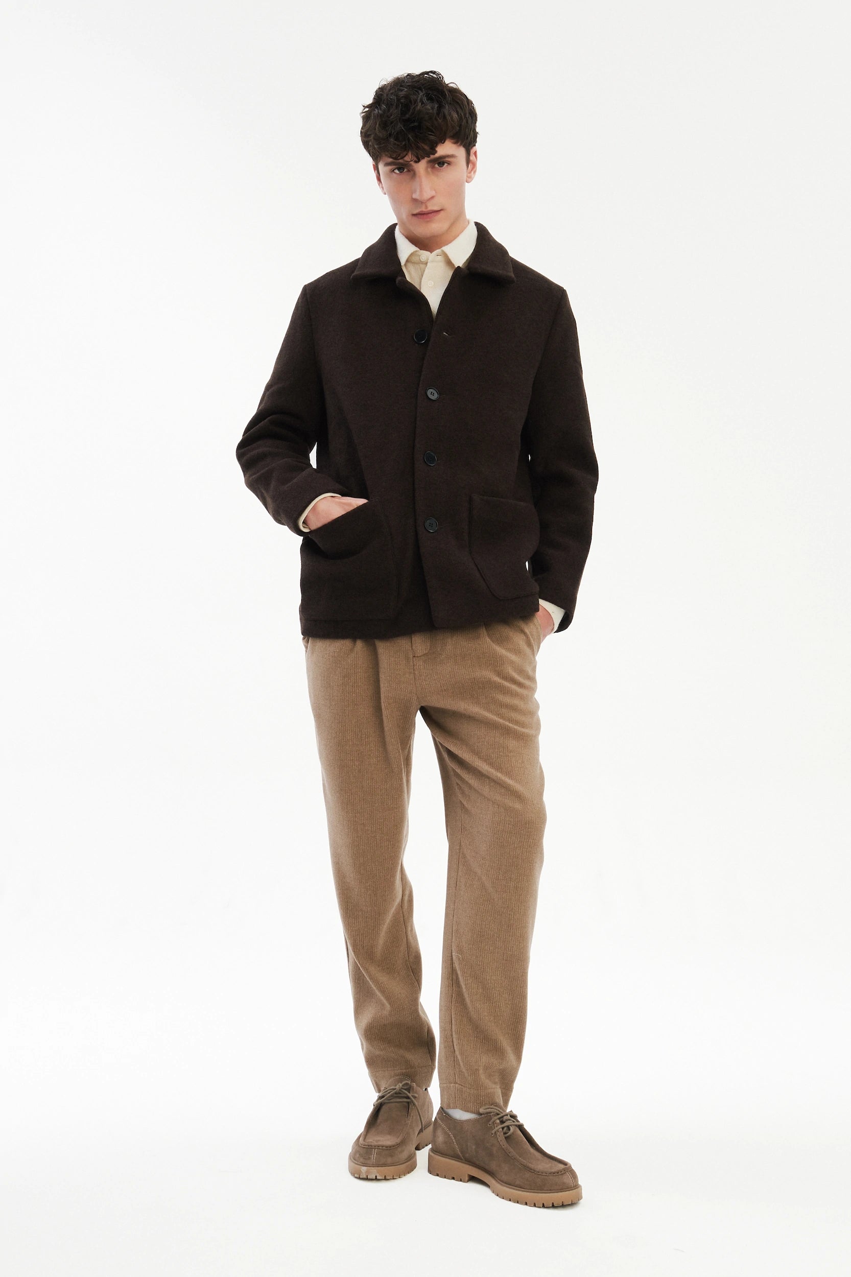Boiled Wool Jacket in a Dark Chocolate Brown Italian Boiled Wool