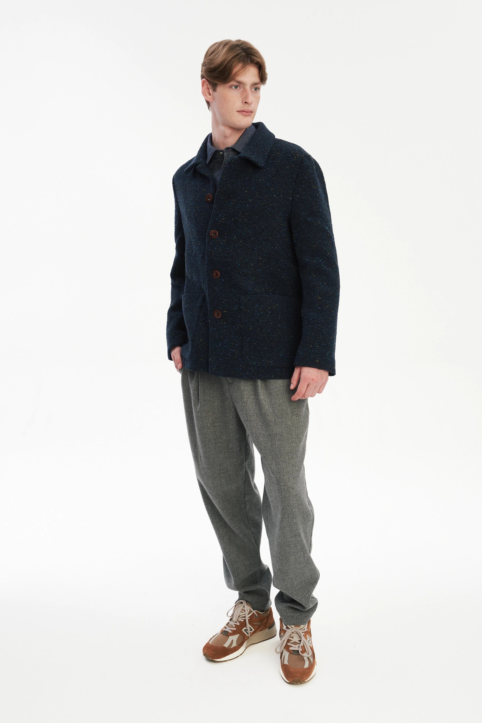 Cool Jacket in a Navy Blue Colourful Spotted Italian Virgin Wool with Recycled Cotton Lining