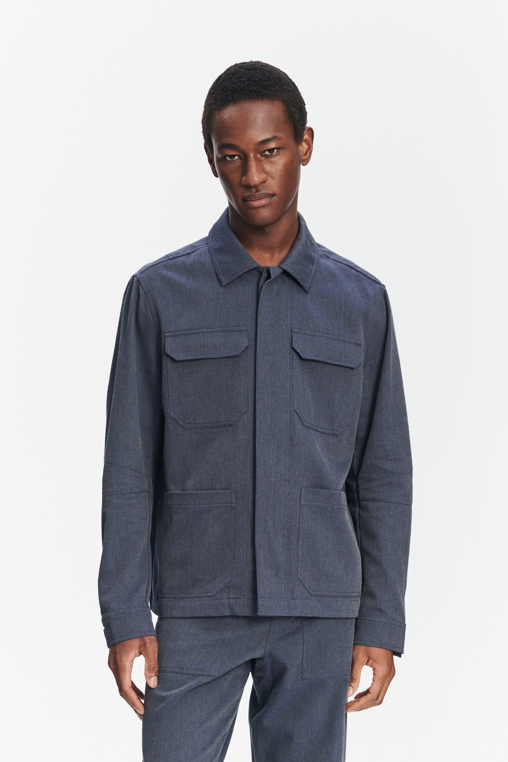 Workwear Jacket in the Finest Steel Blue Italian Twill Cotton and Wool from Subalpino