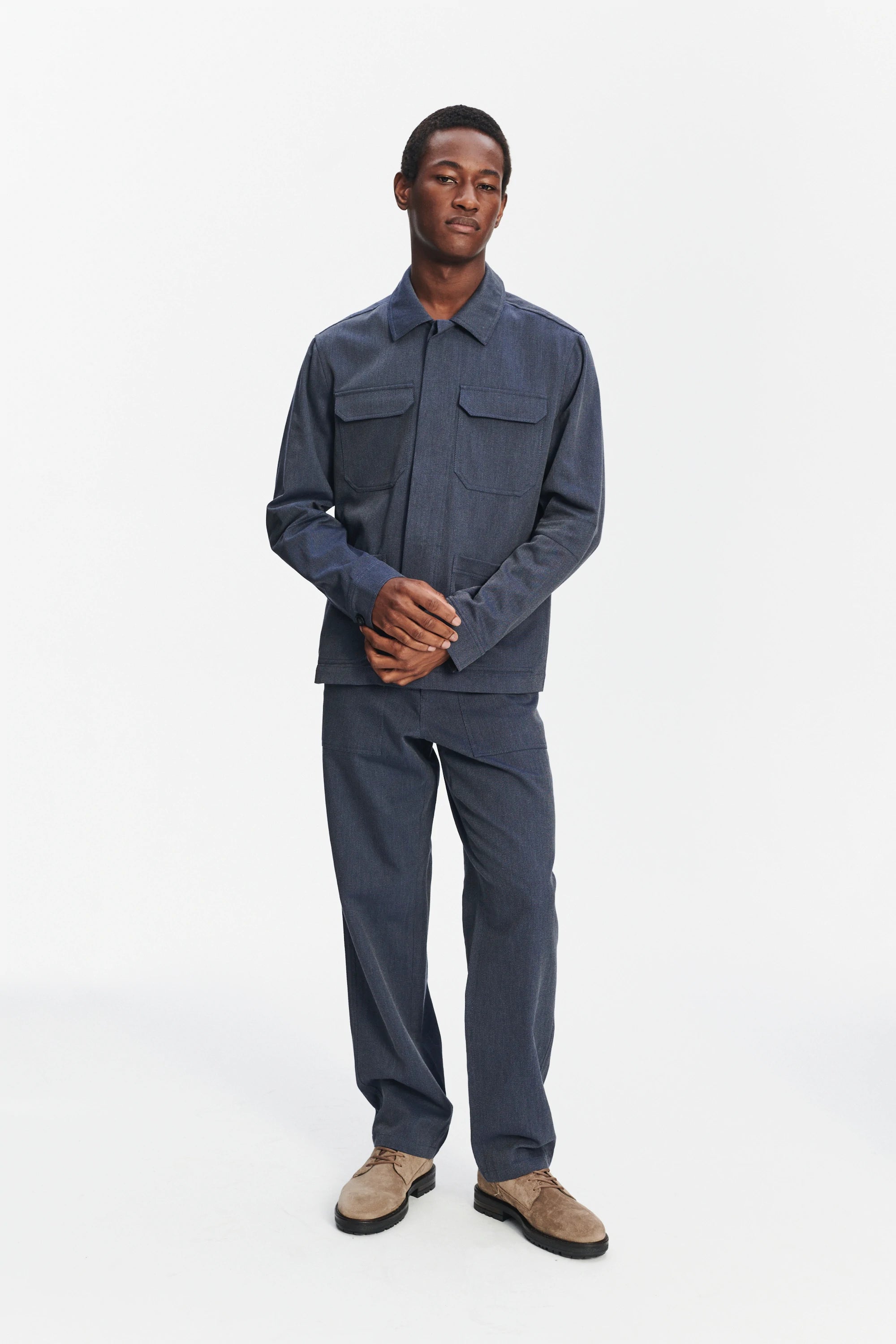 Workwear Jacket in the Finest Steel Blue Italian Twill Cotton and Wool from Subalpino