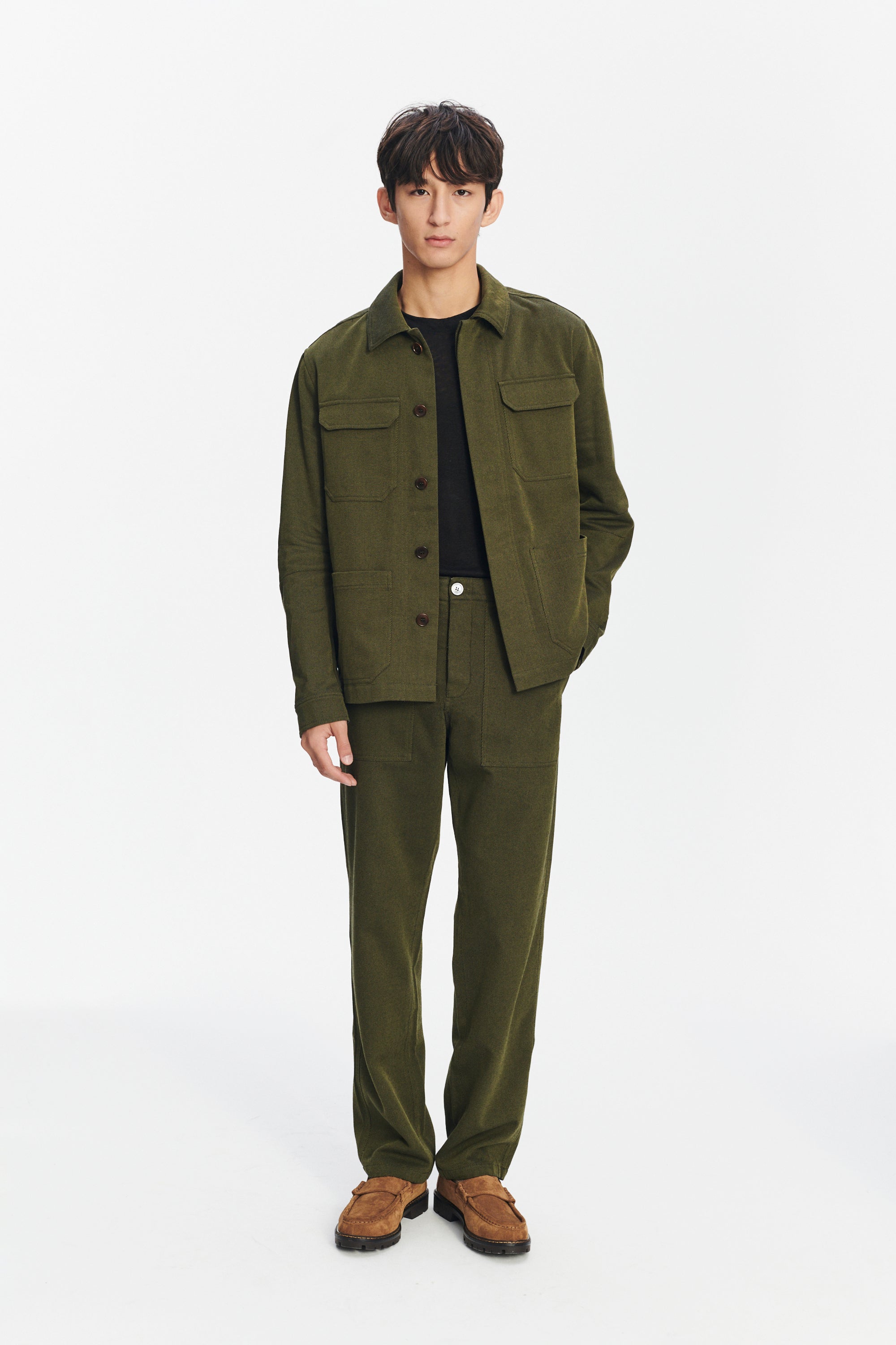 Fatigue Pants in the Finest Olive Green Italian Cotton and Wool Twill from Subalpino