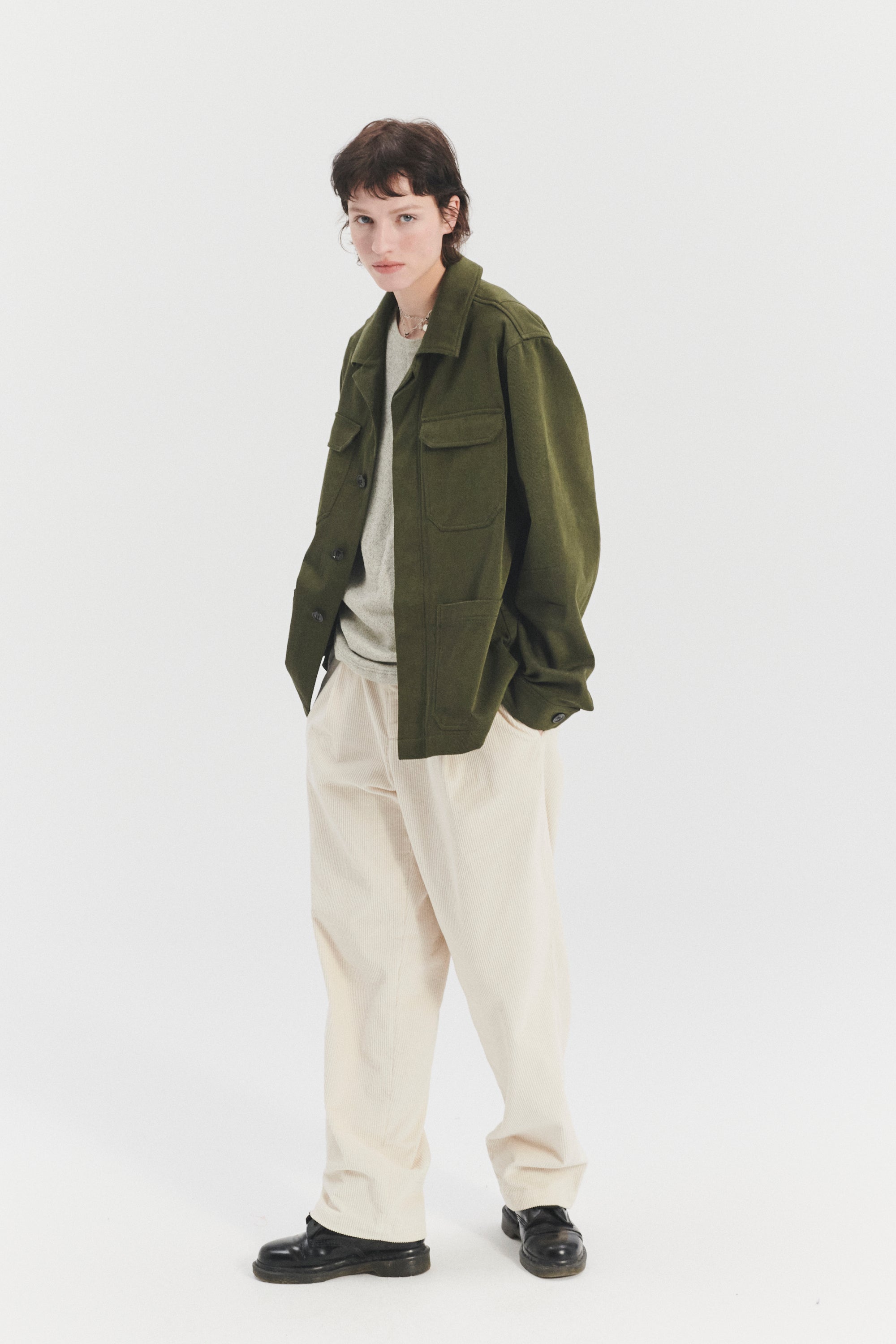 Unisex Workwear Jacket in the Finest Olive Green Italian Cotton and Wool Twill from Subalpino