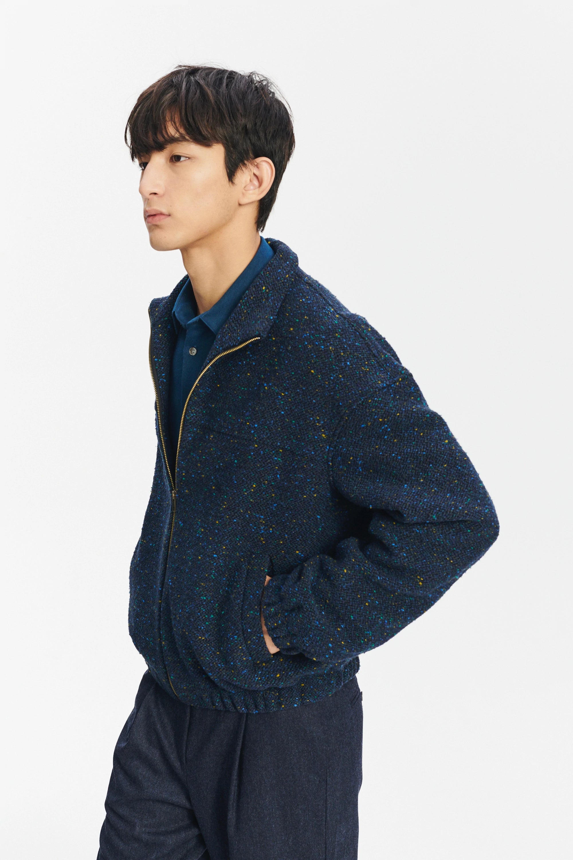 New Zipped Blouson Jacket in Navy Virgin Wool Blend