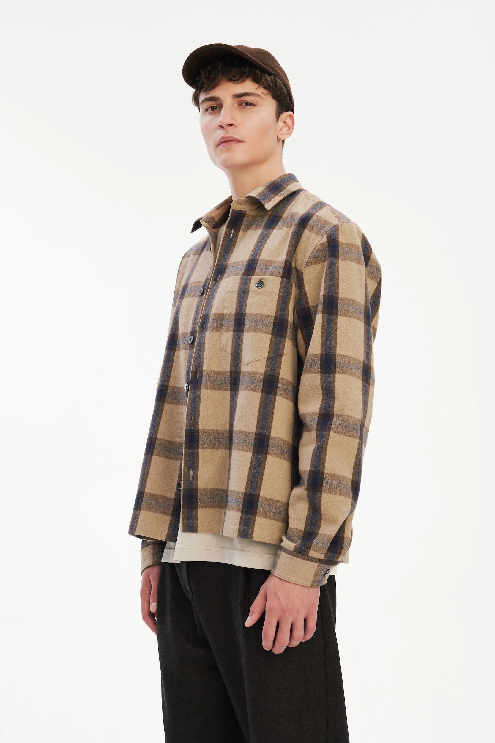 Overshirt in the Finest Italian Recycled Cotton, crafted in a timeless checked design