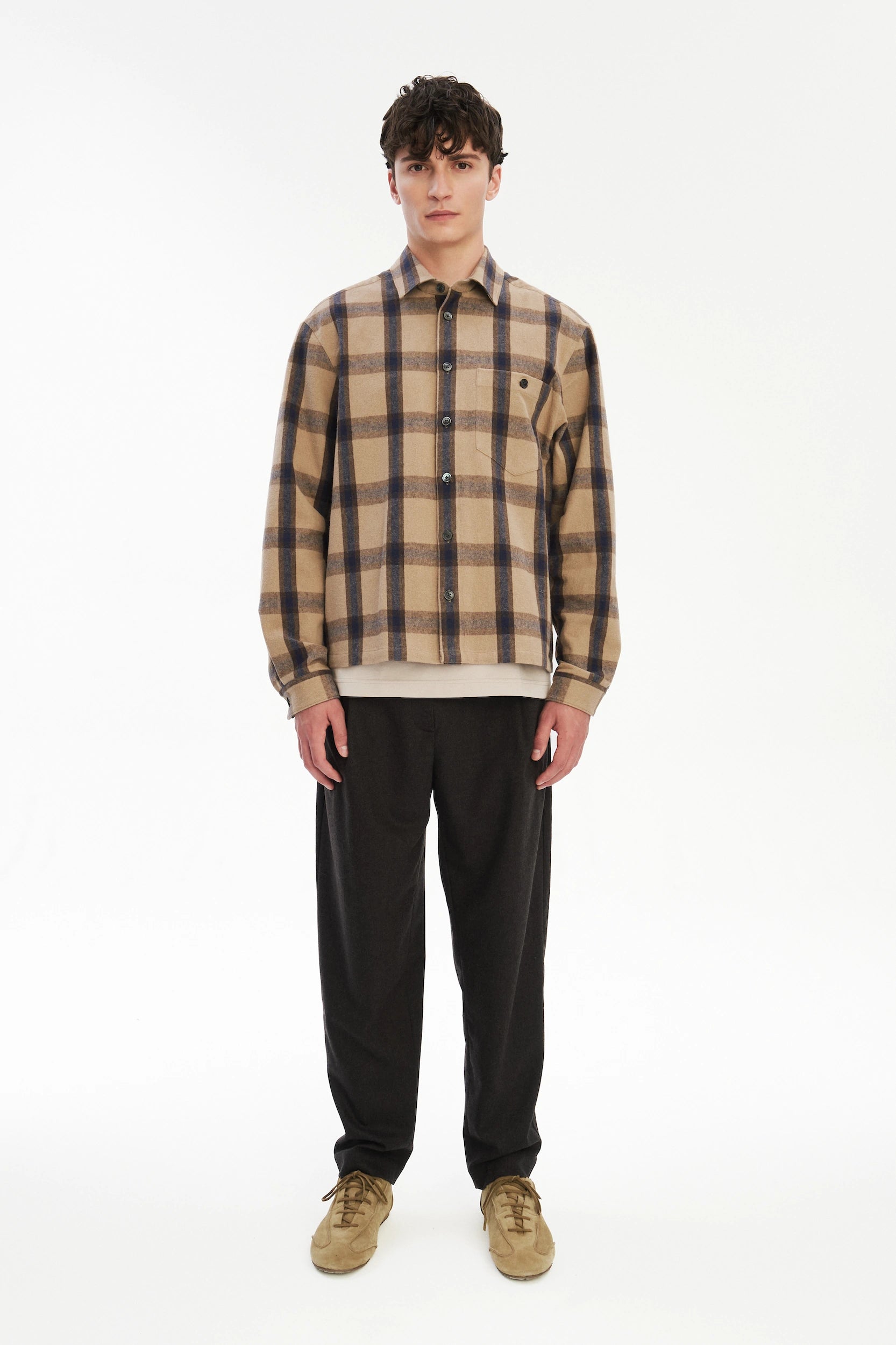 Overshirt in the Finest Italian Recycled Cotton, crafted in a timeless checked design