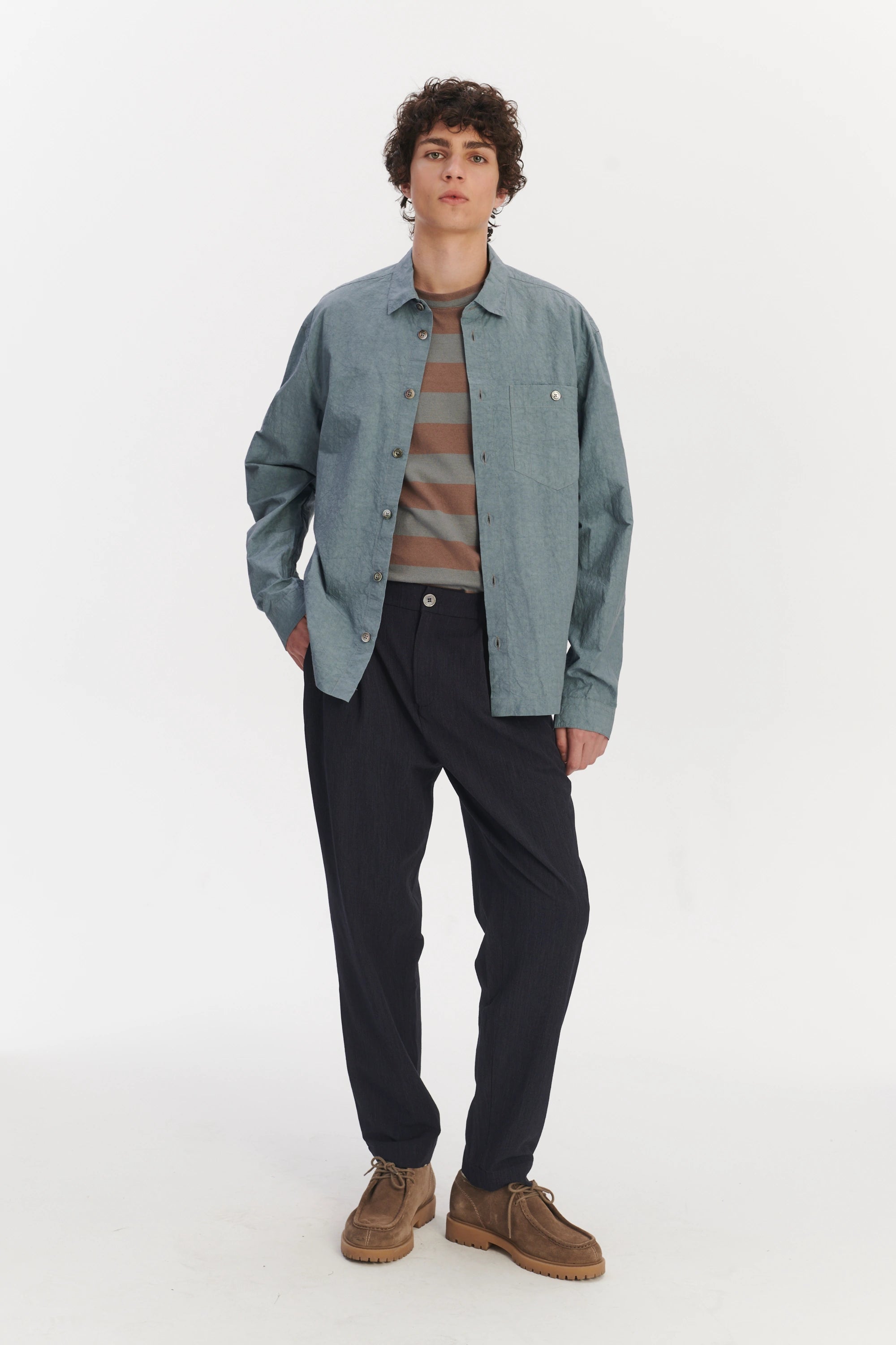 Architects Overshirt in a Pale Sky Blue  Dry Japanese Cotton and Linen