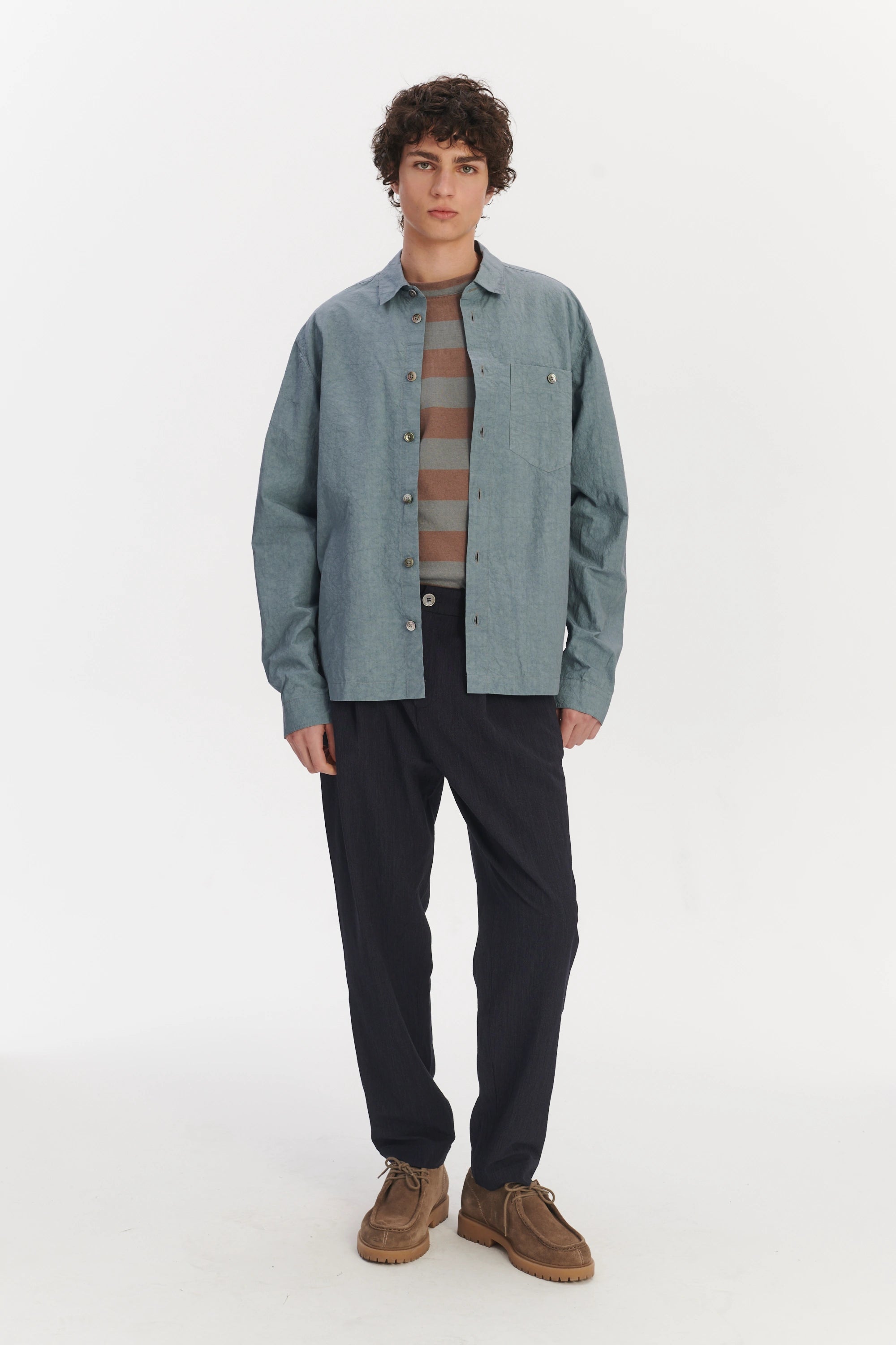 Architects Overshirt in a Pale Sky Blue  Dry Japanese Cotton and Linen