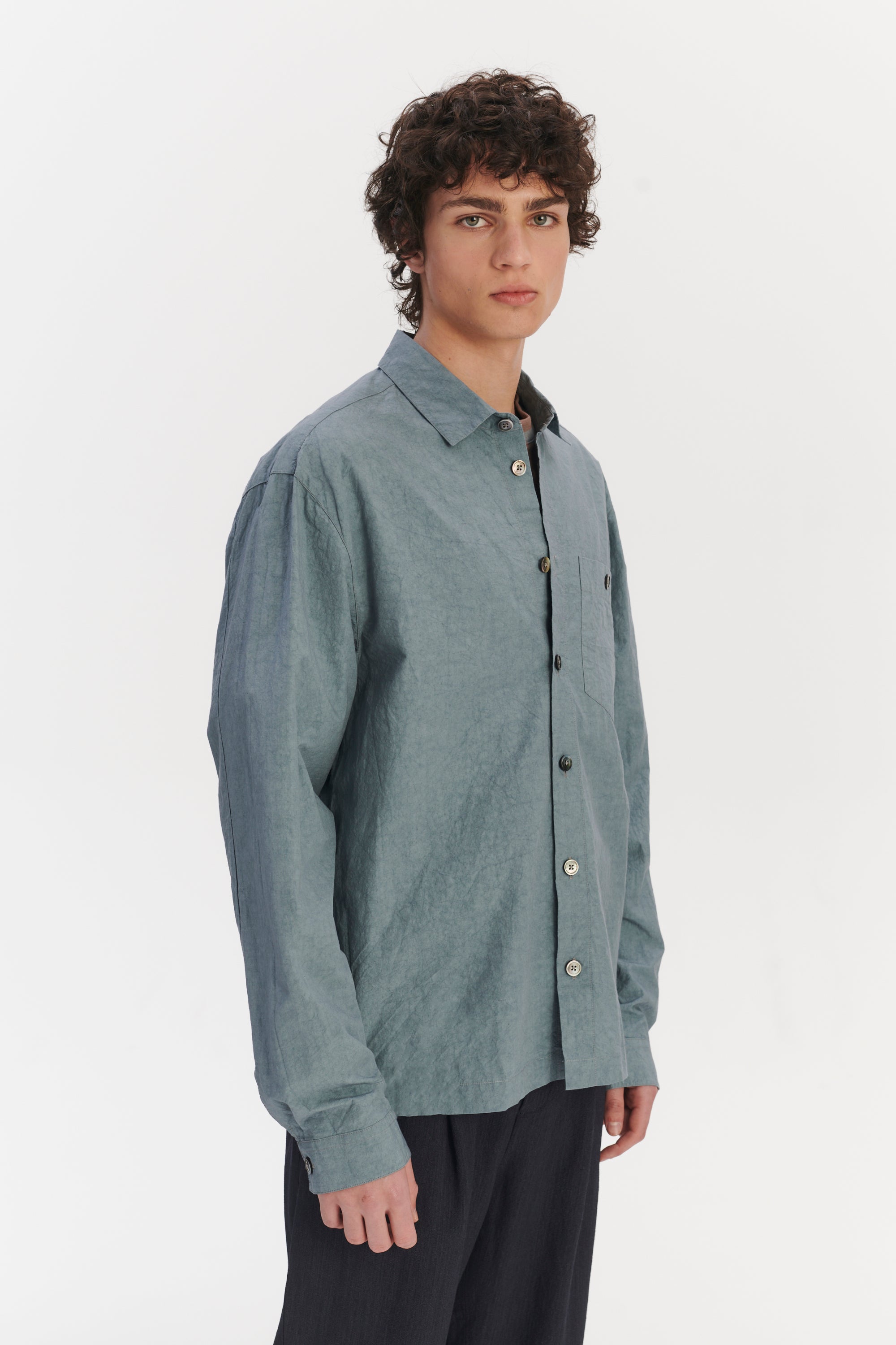 Architects Overshirt in a Pale Sky Blue  Dry Japanese Cotton and Linen