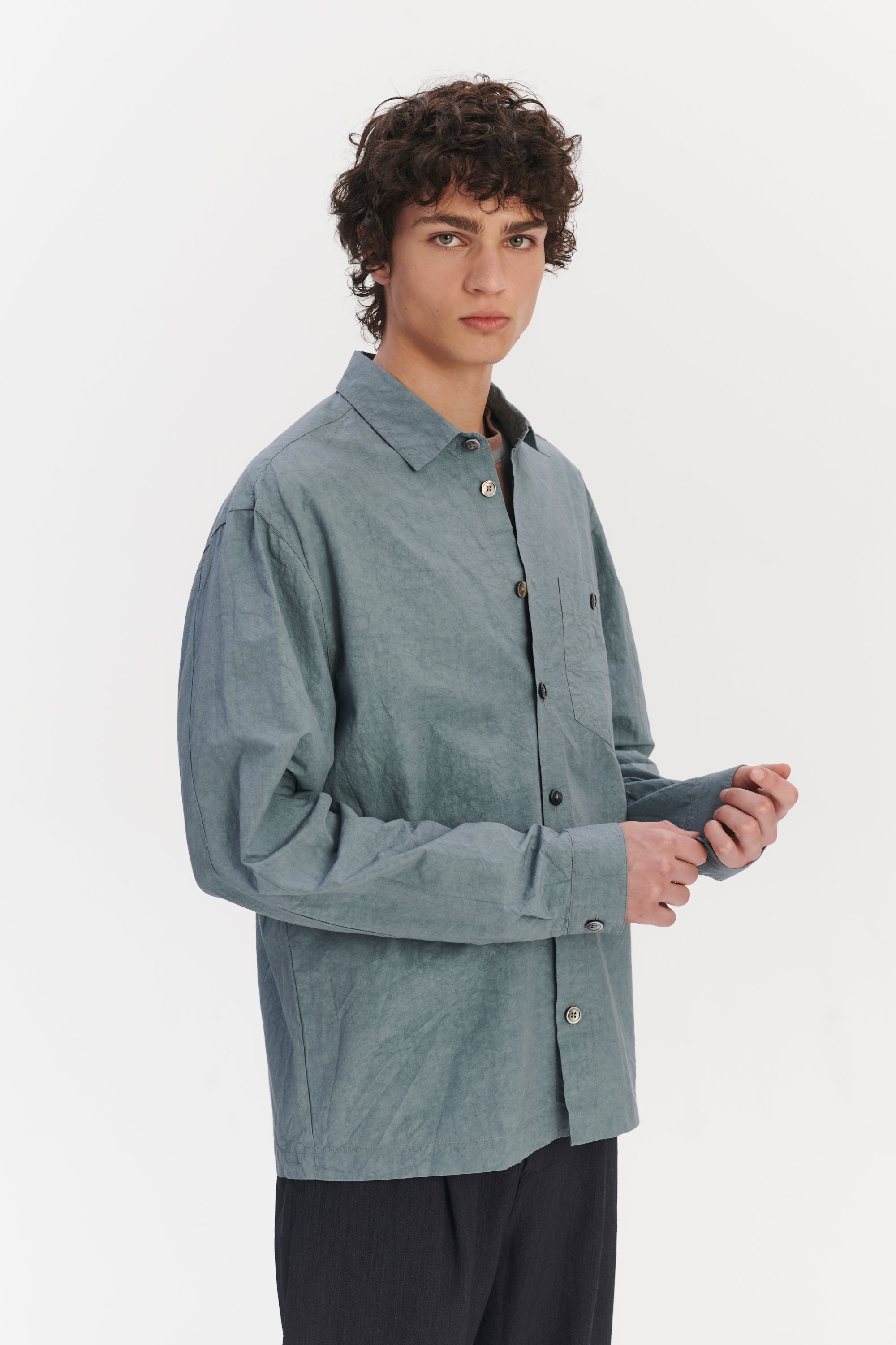 Architects Overshirt in a Pale Sky Blue  Dry Japanese Cotton and Linen