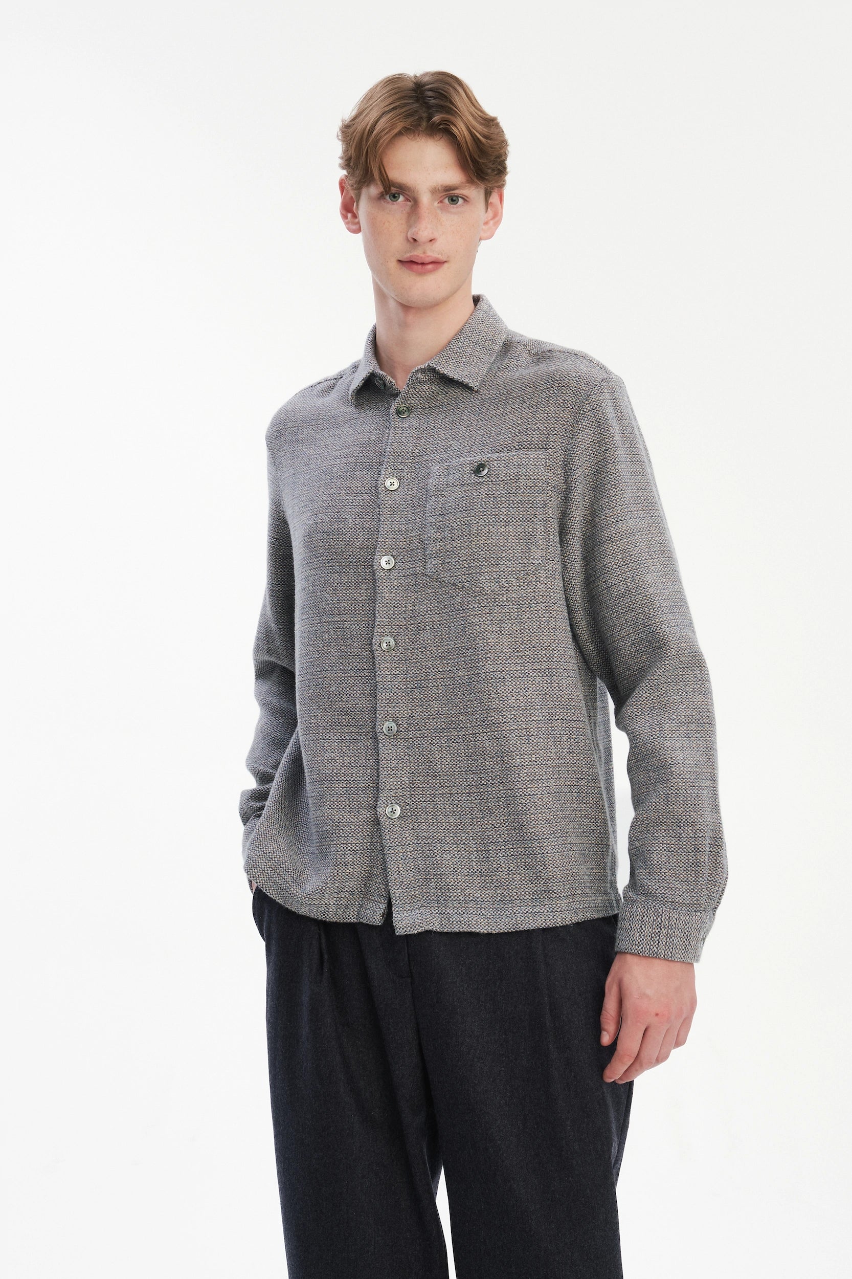 Architect's Shirt in Stone Blue Blend of Cotton and Hemp