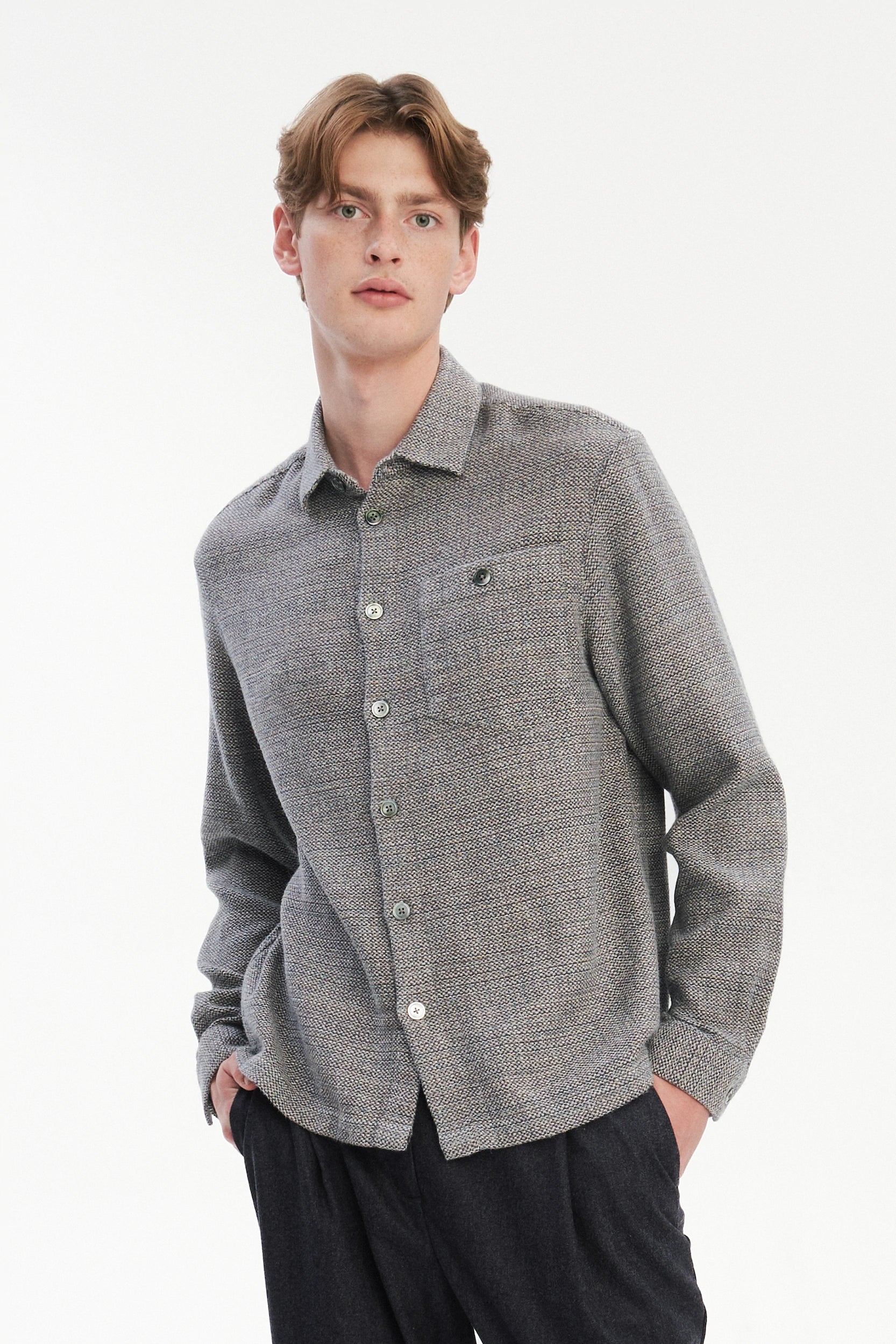 Architect's Shirt in Stone Blue Blend of Cotton and Hemp