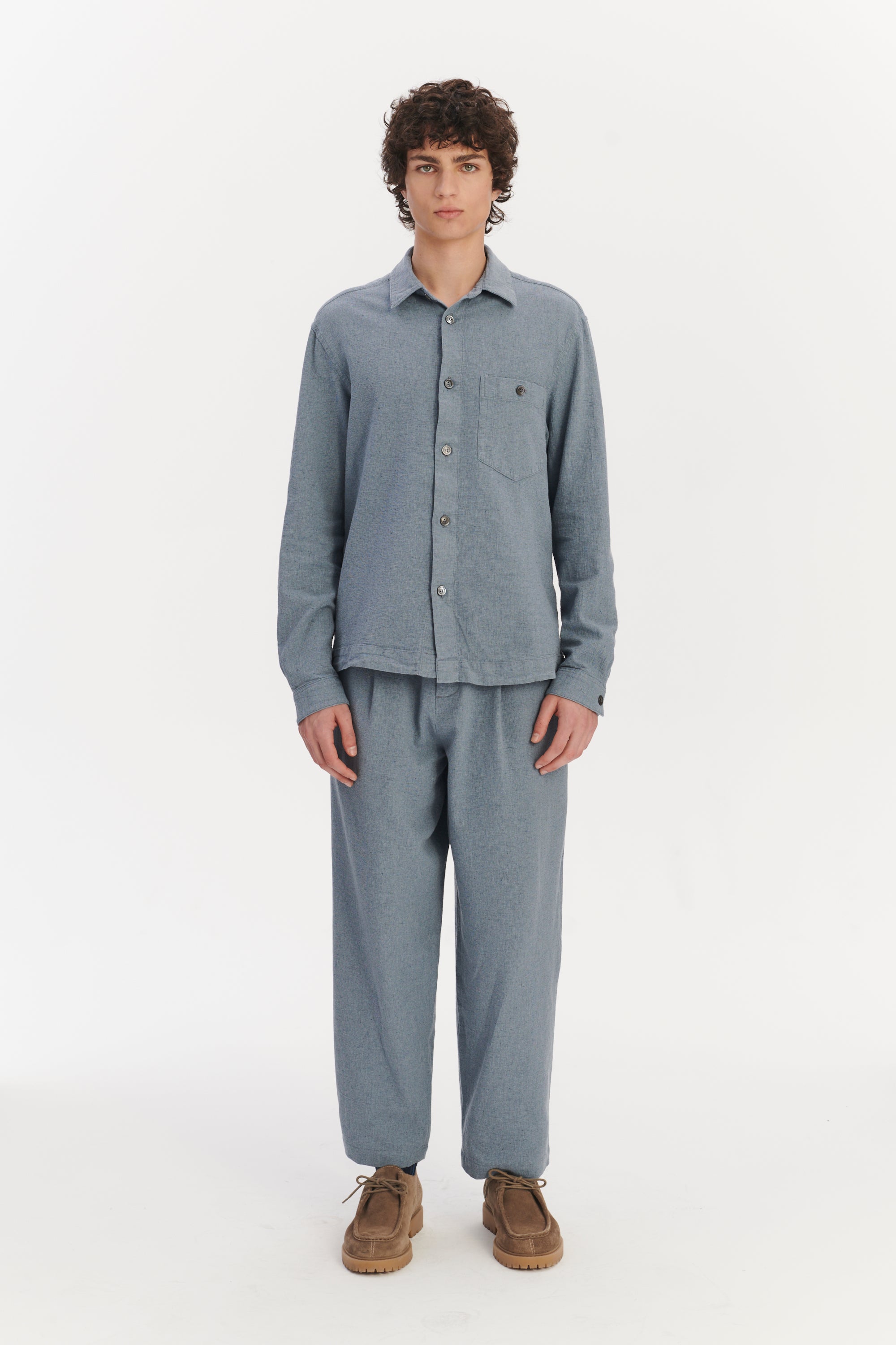 Cropped Trousers in a Pale Sky Blue Italian Recycled Cotton Denim