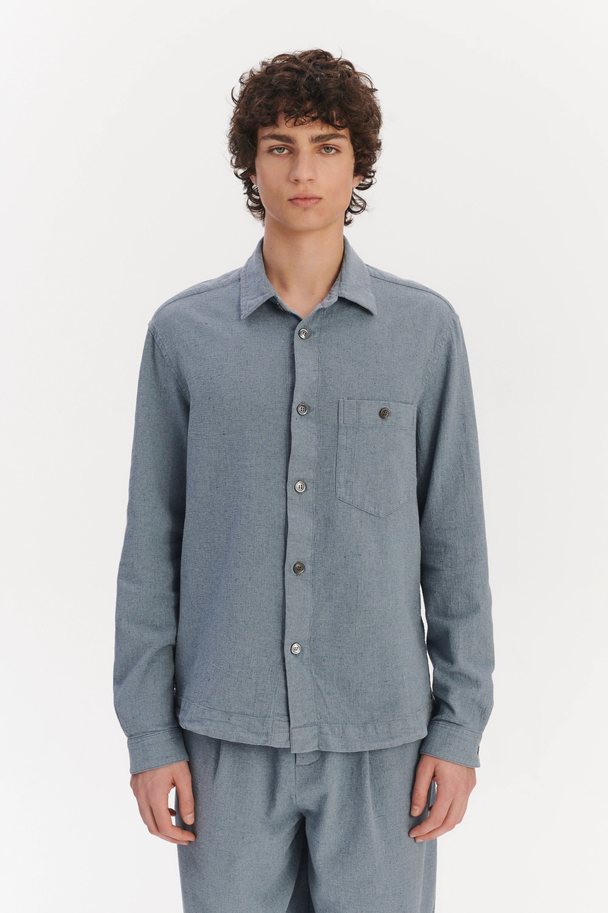 Architects Overshirt Shirt in a Pale Sky Blue Italian Recycled Cotton Denim