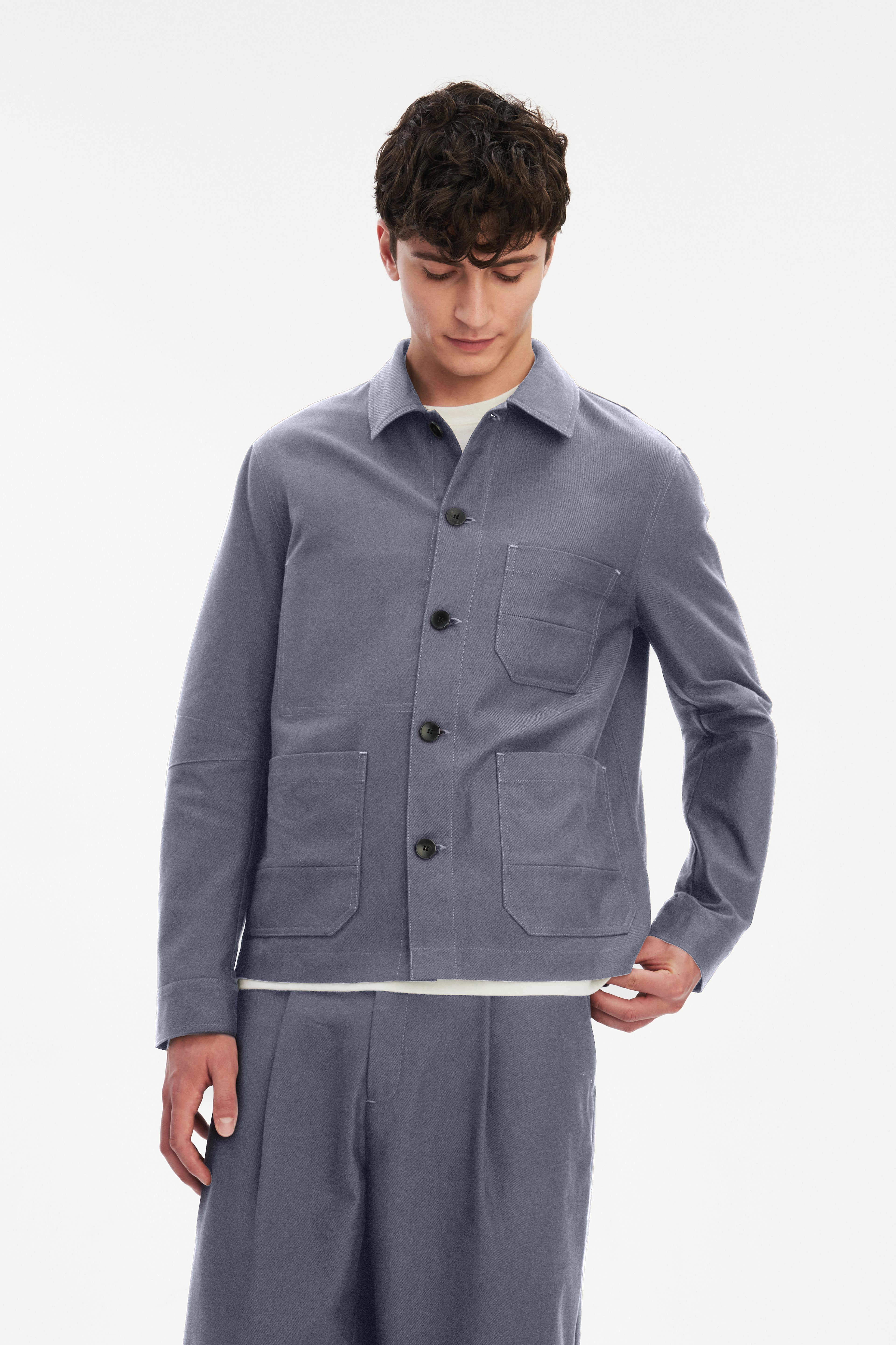 Workwear Jacket in a Steel Blue Subtle Firm Italian Organic Cotton