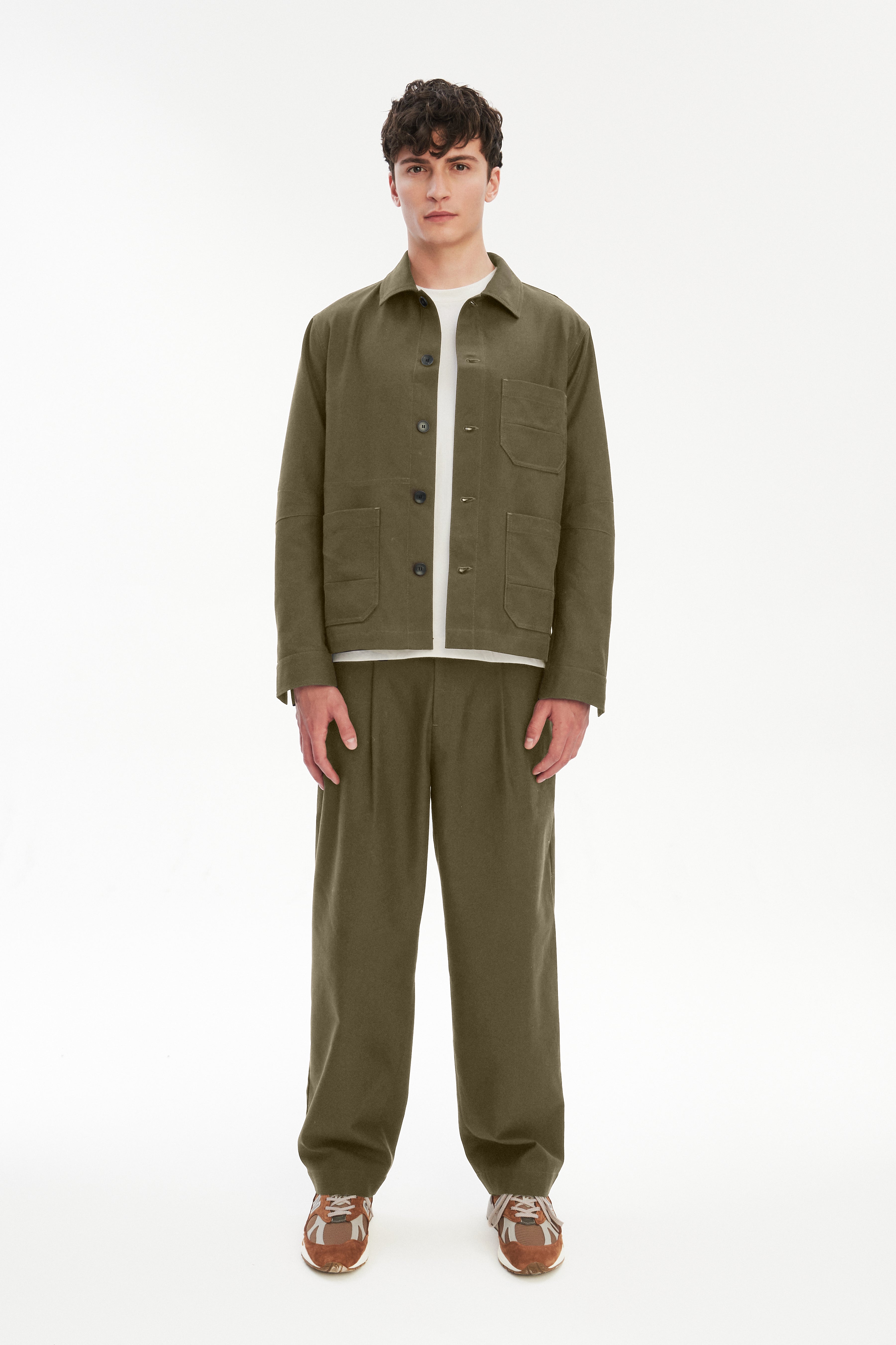 Amsterdam Trousers in a Firm Khaki Green Cotton from Italy