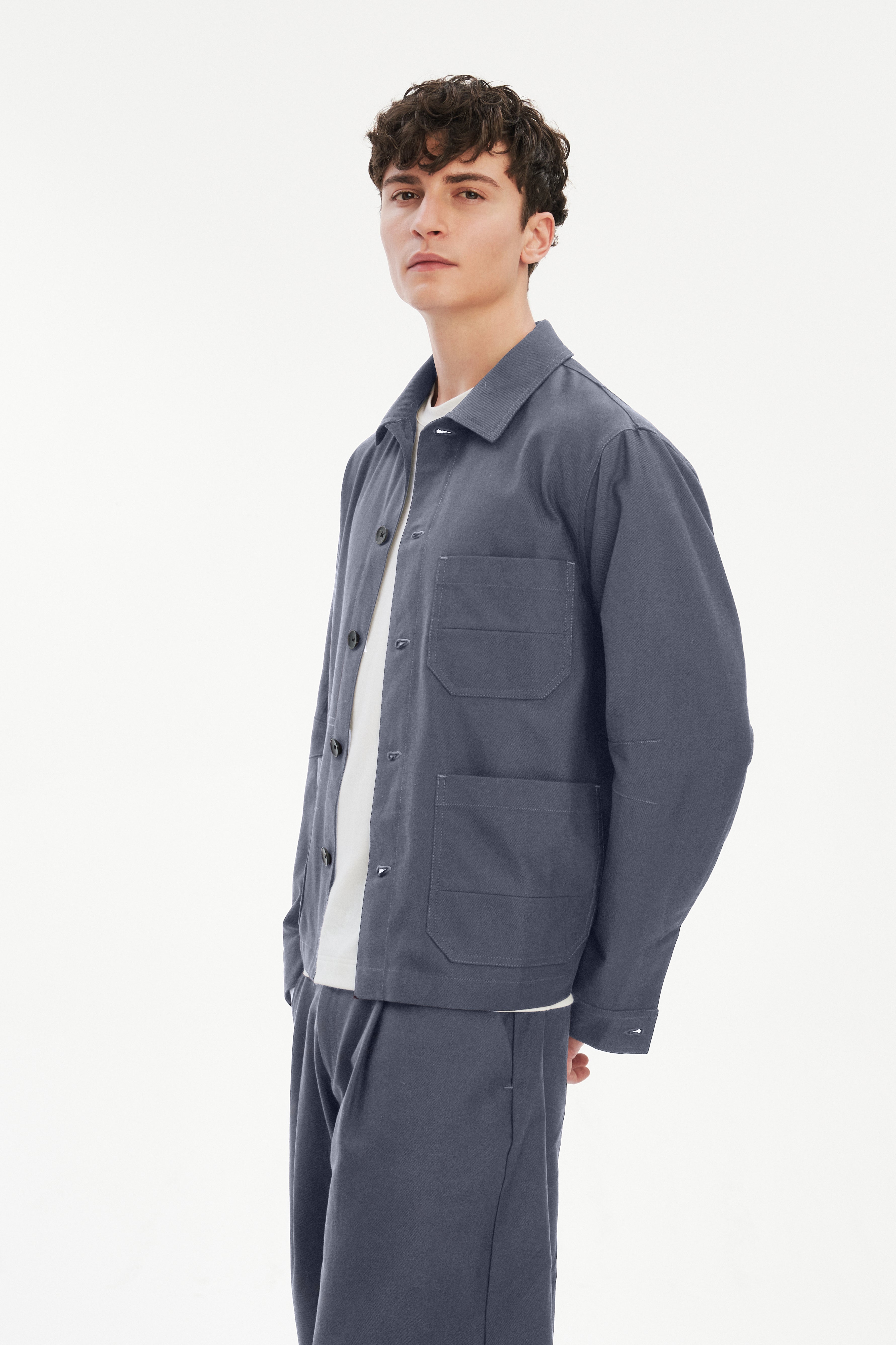 Workwear Jacket in a Steel Blue Subtle Firm Italian Organic Cotton