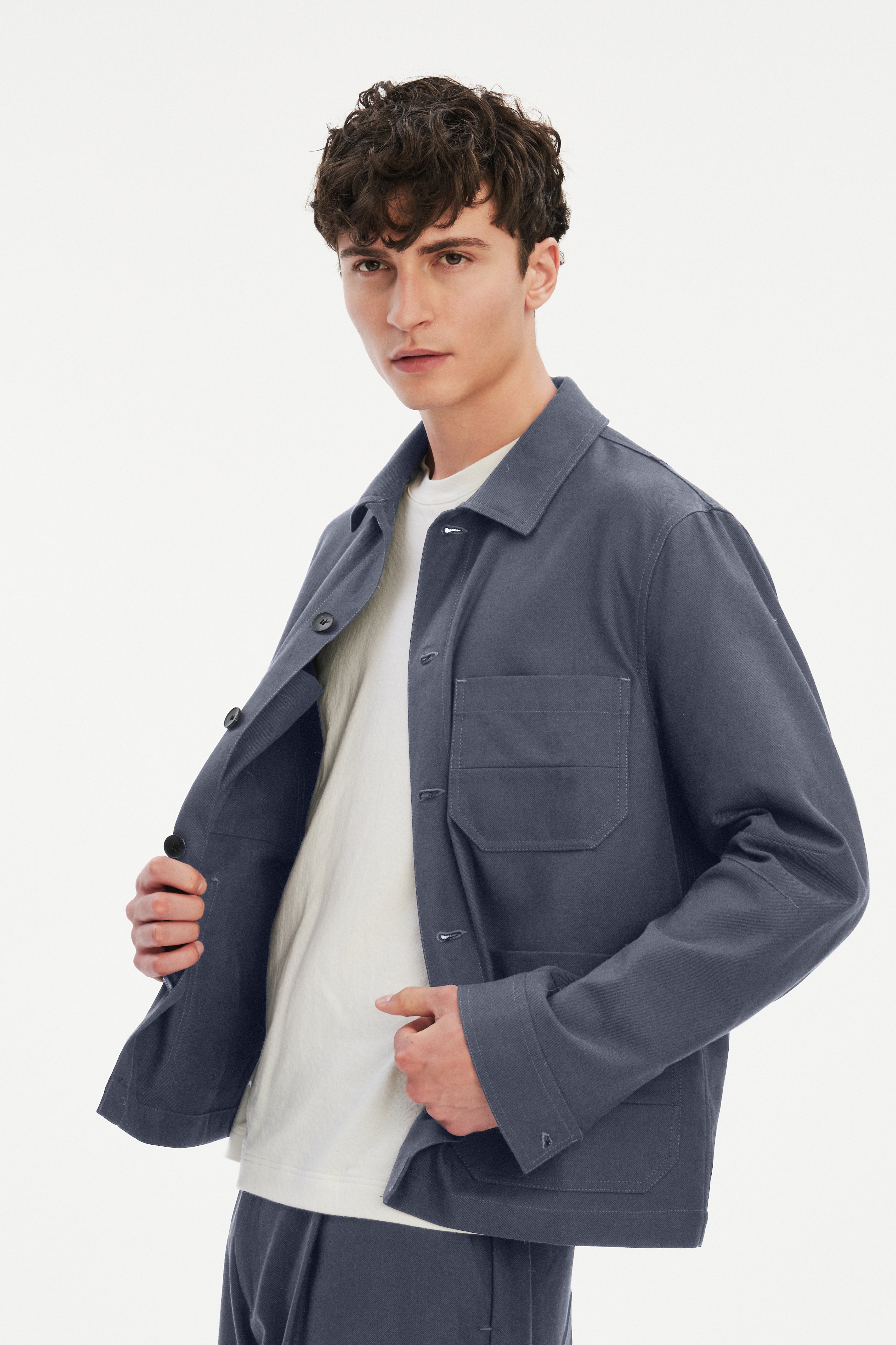 Workwear Jacket in a Steel Blue Subtle Firm Italian Organic Cotton