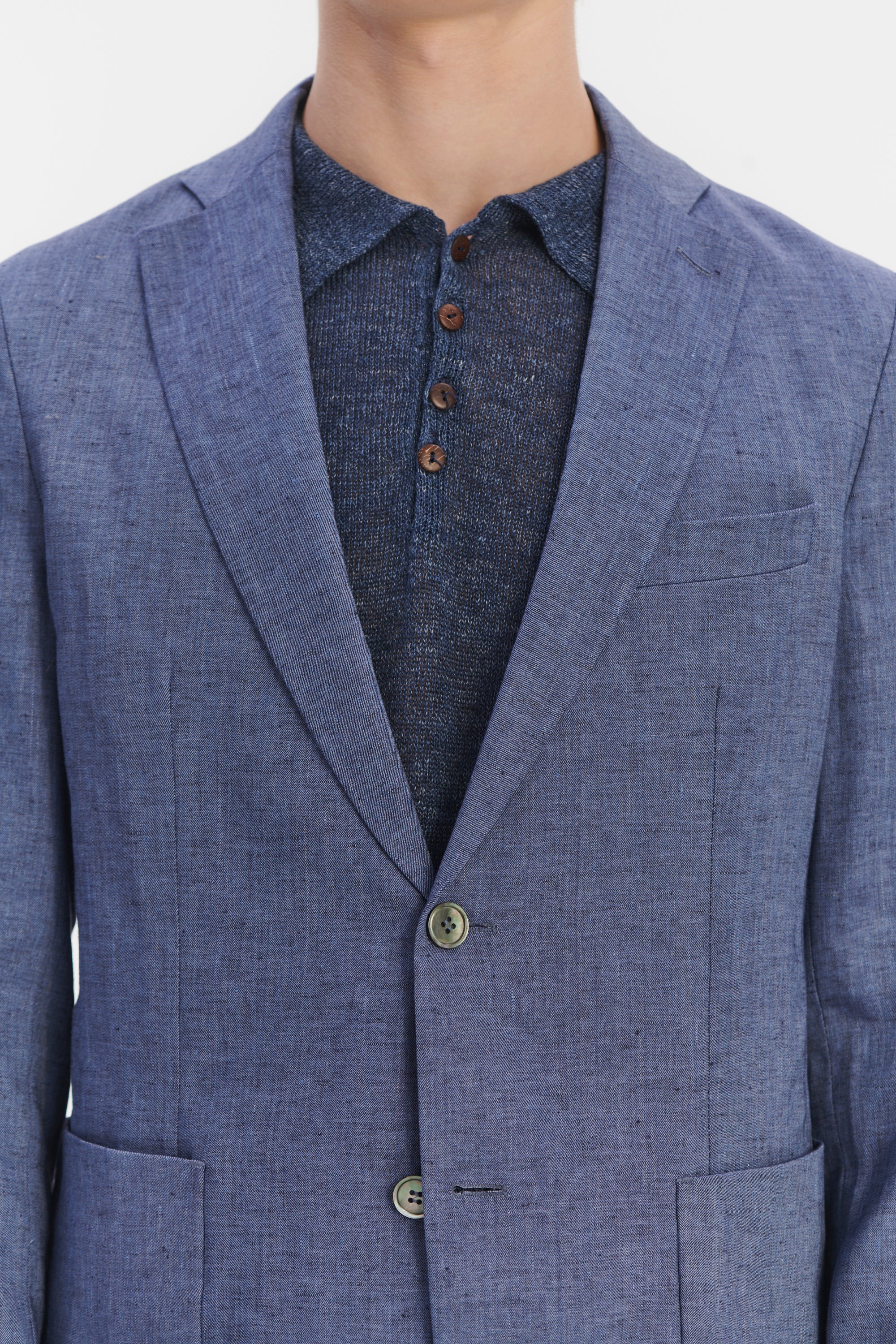 Smart Relaxed Blazer in a Natural Stretch Navy and Pilot Blue Italian Traceable Linen