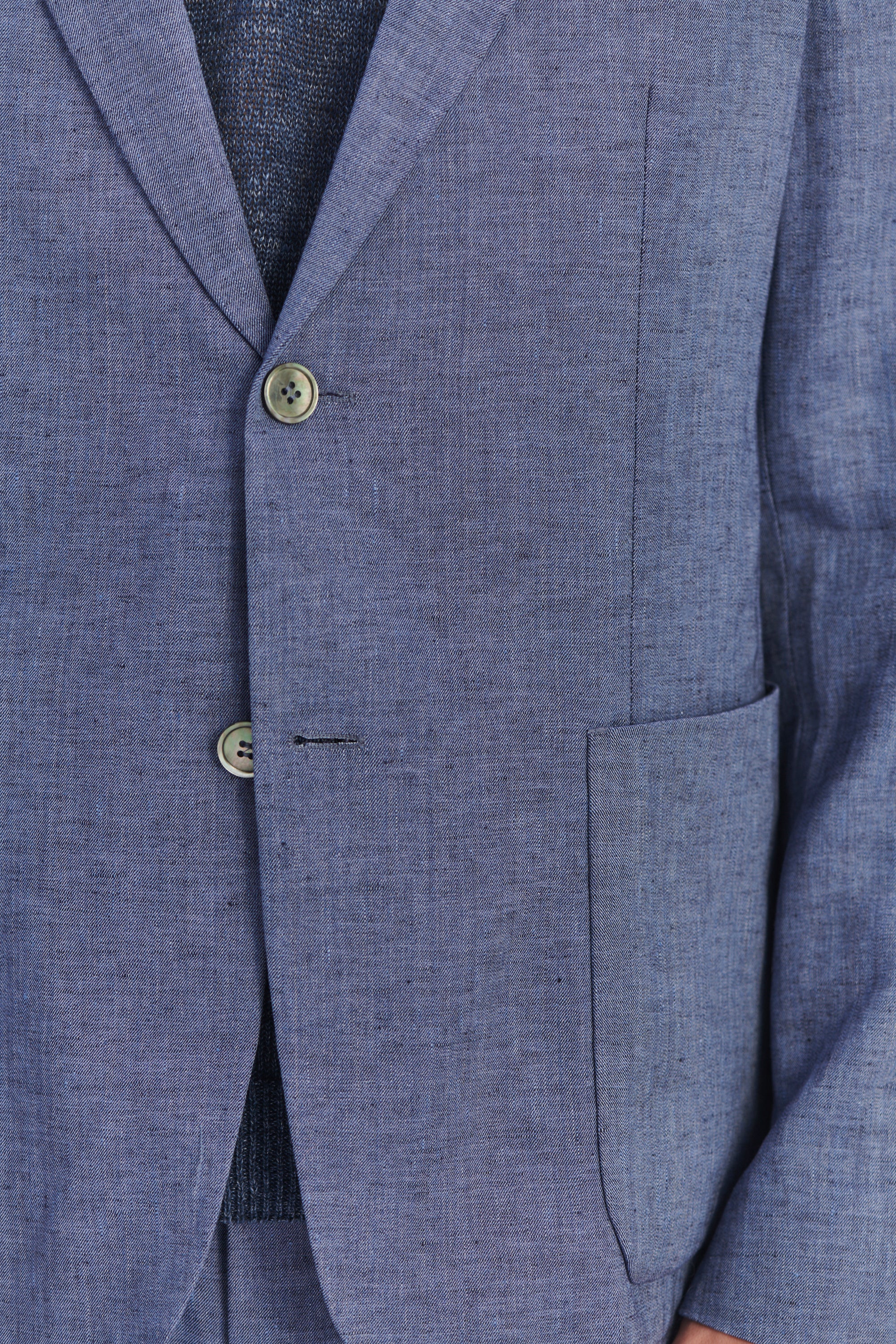 Smart Relaxed Blazer in a Natural Stretch Navy and Pilot Blue Italian Traceable Linen