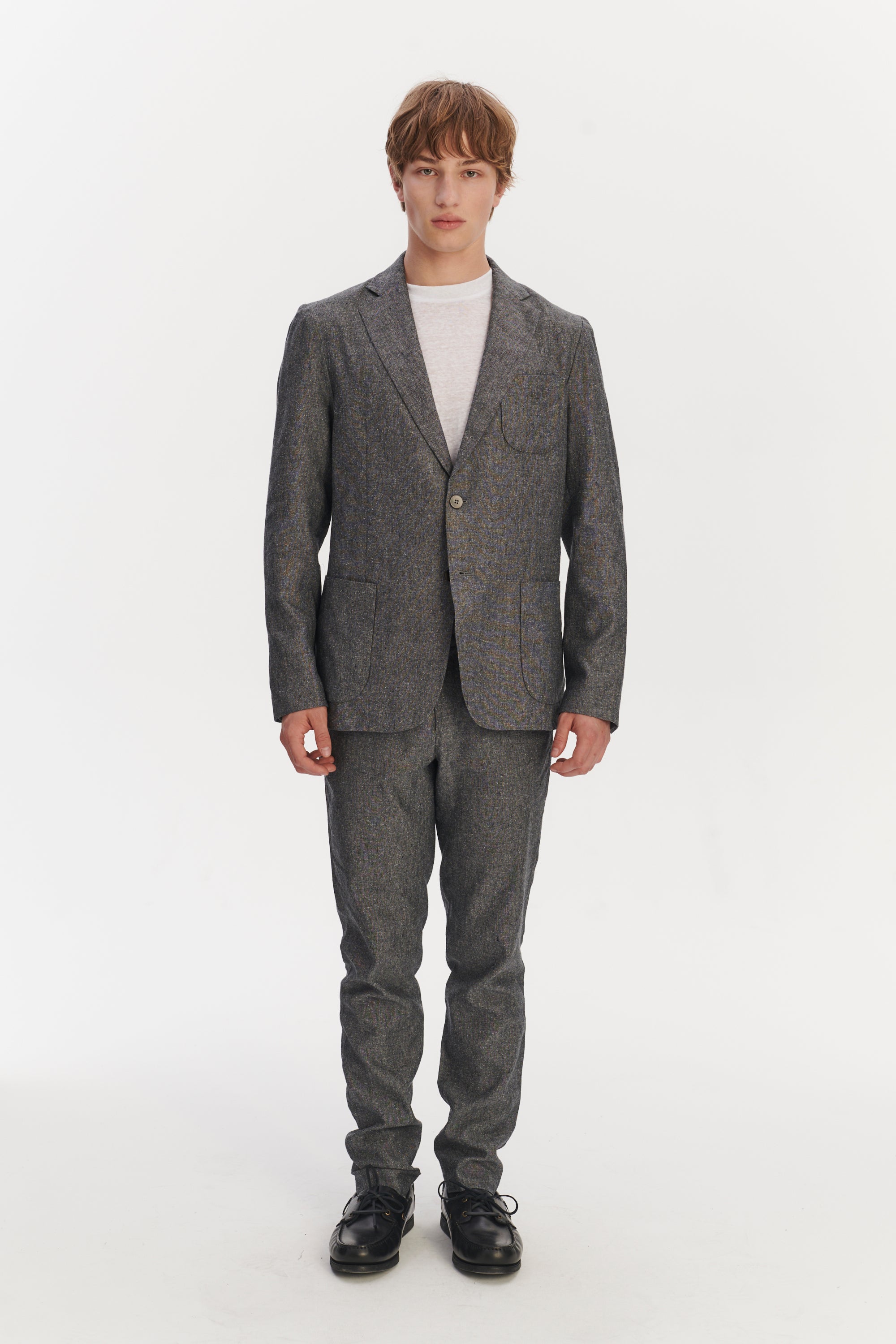 Relaxed Blazer in a Grey Blend of Italian Virgin Wool, Silk and Linen by Zignone
