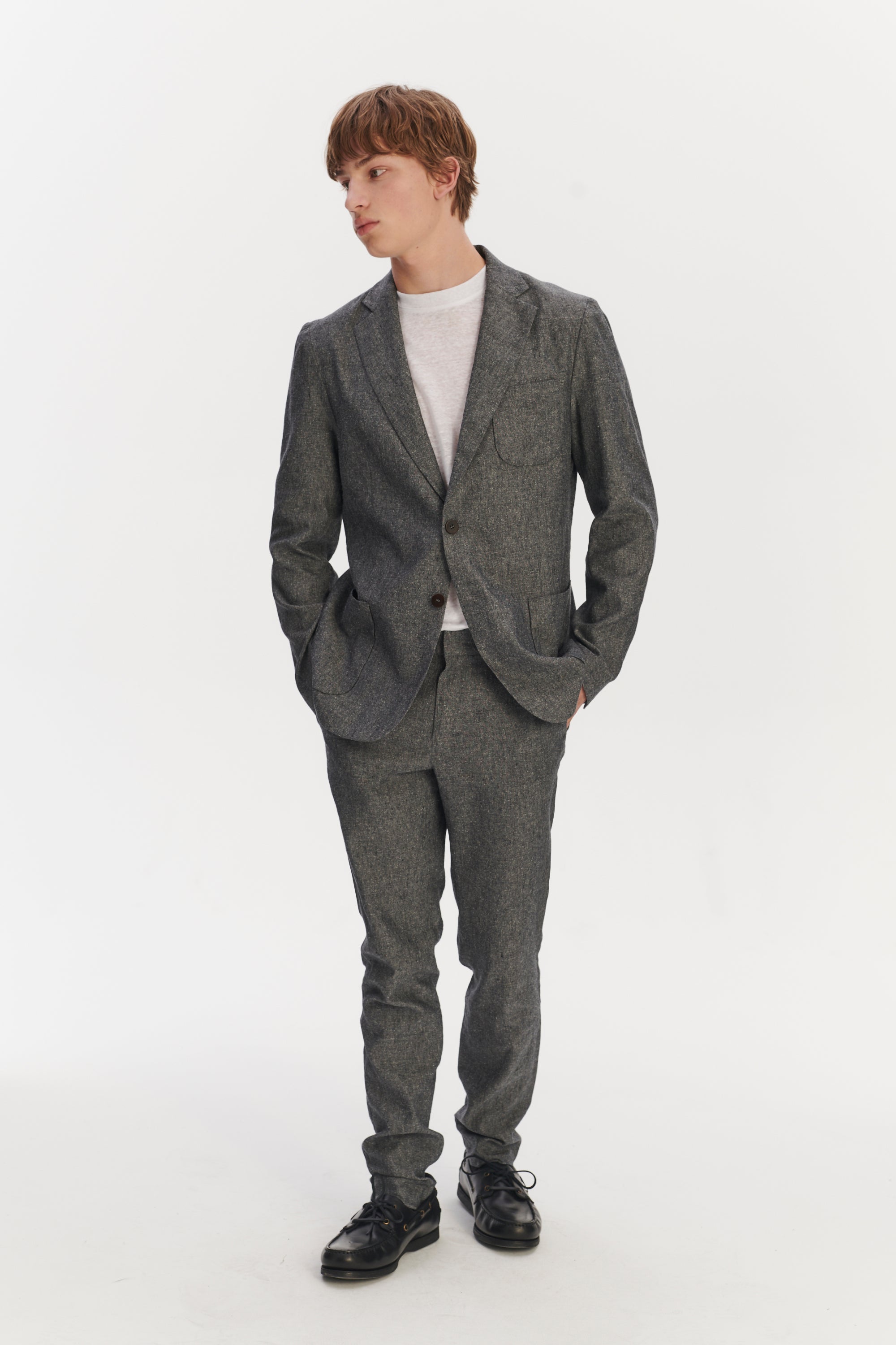 Relaxed Blazer in a Grey Blend of Italian Virgin Wool, Silk and Linen by Zignone