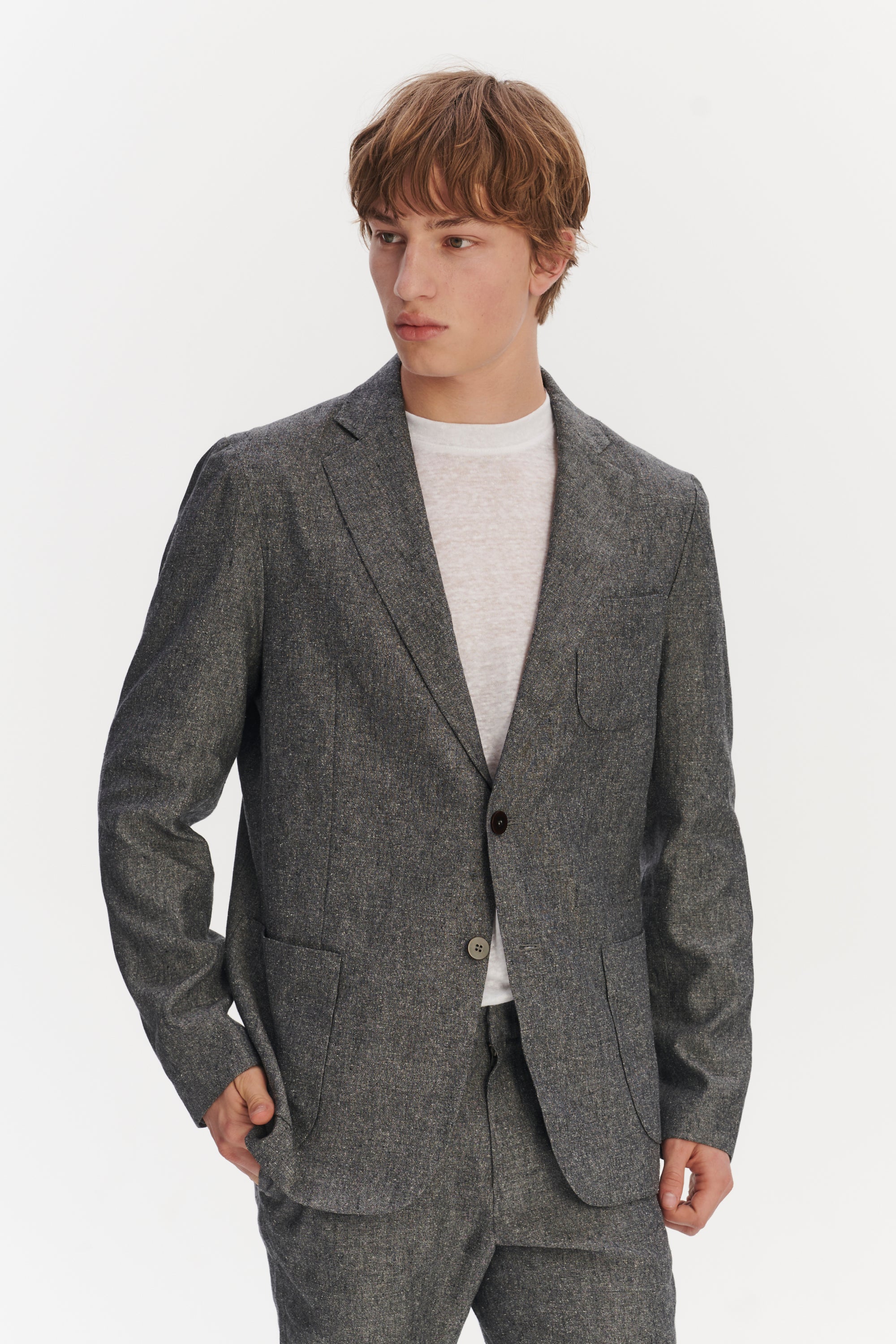 Relaxed Blazer in a Grey Blend of Italian Virgin Wool, Silk and Linen by Zignone