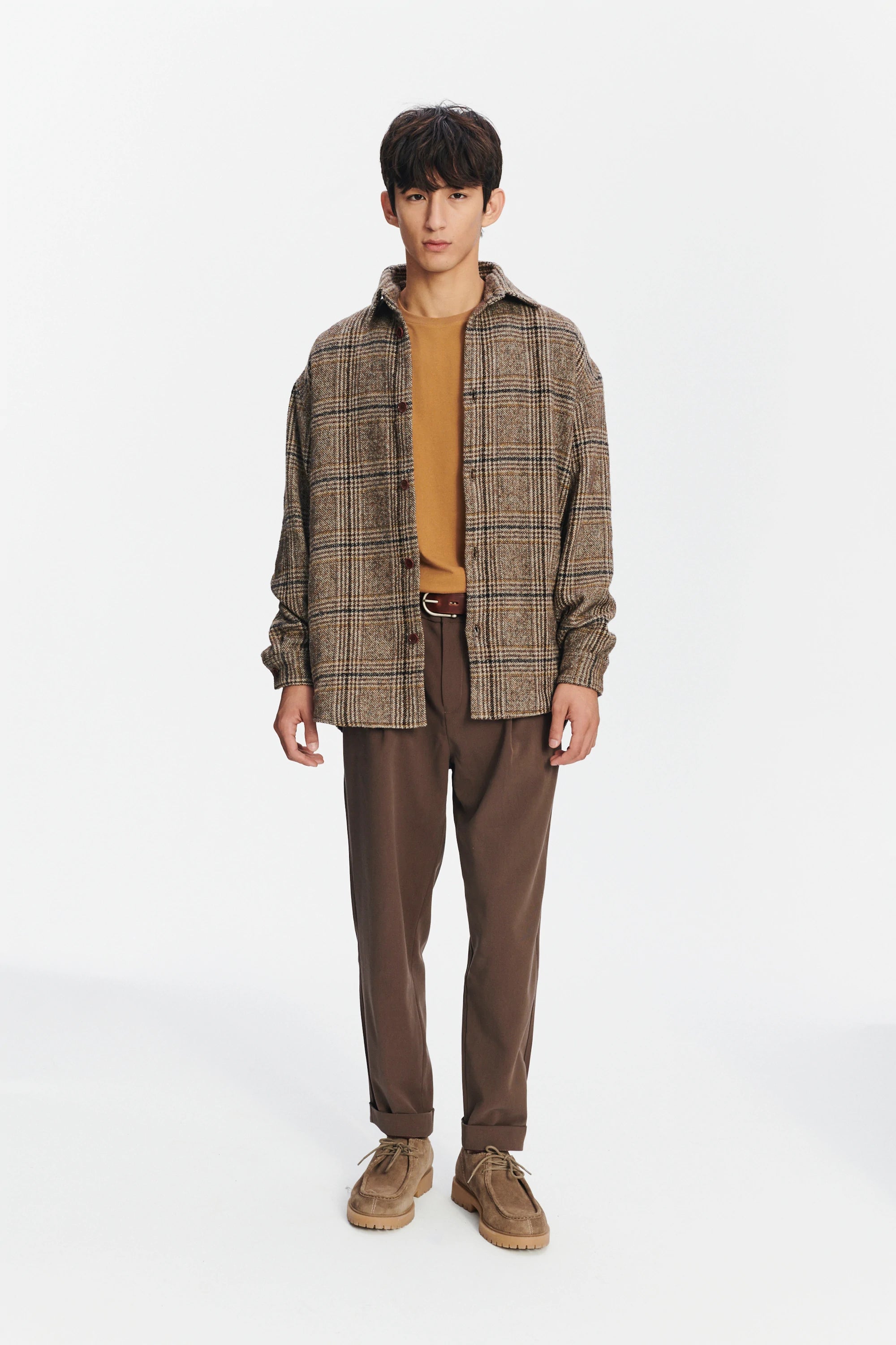 Easy Fit Jacket in a Brown, Beige and Black Chequered Italian Wool with MEIDA Thermo Insulation