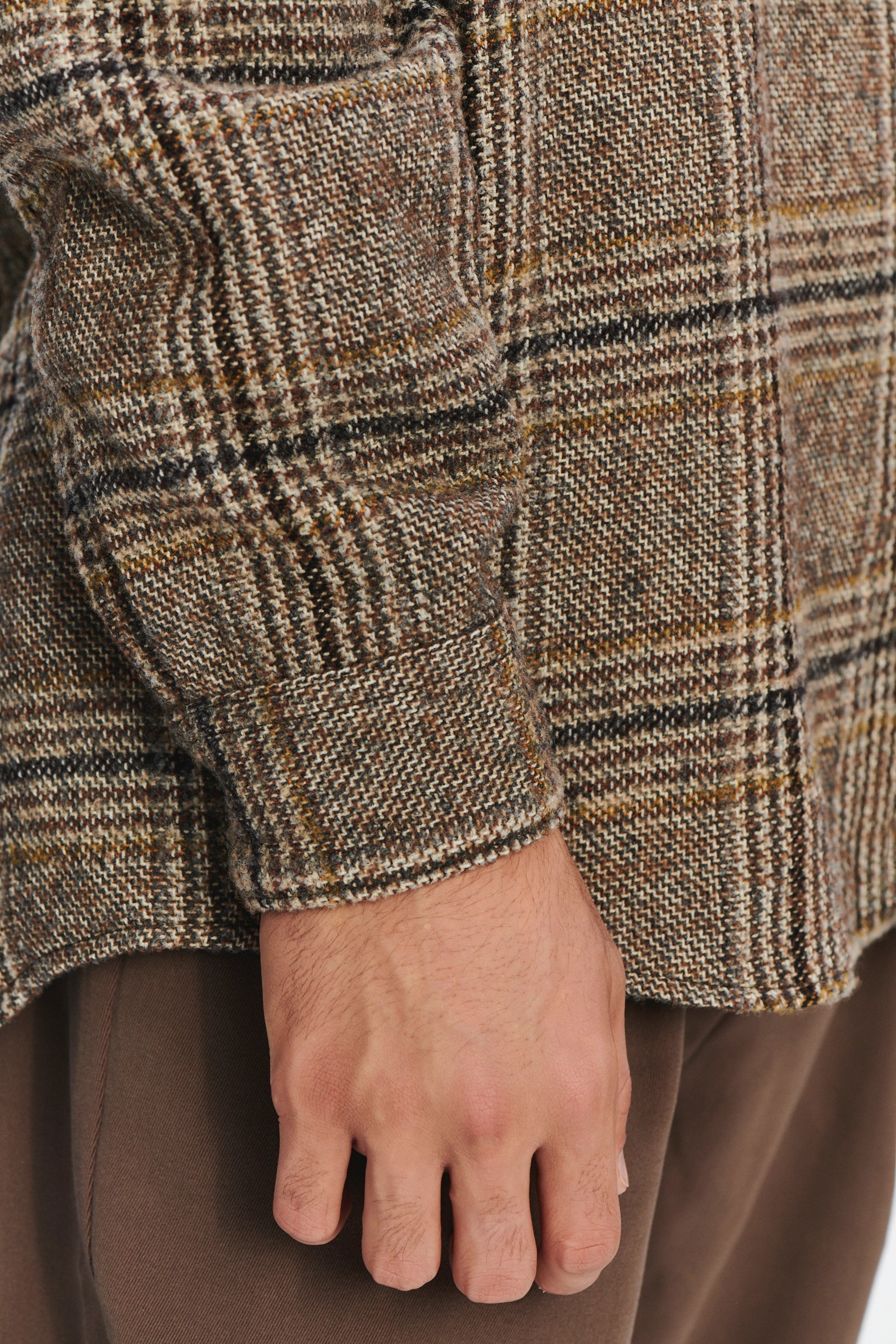 Easy Fit Jacket in a Brown, Beige and Black Chequered Italian Wool with MEIDA Thermo Insulation
