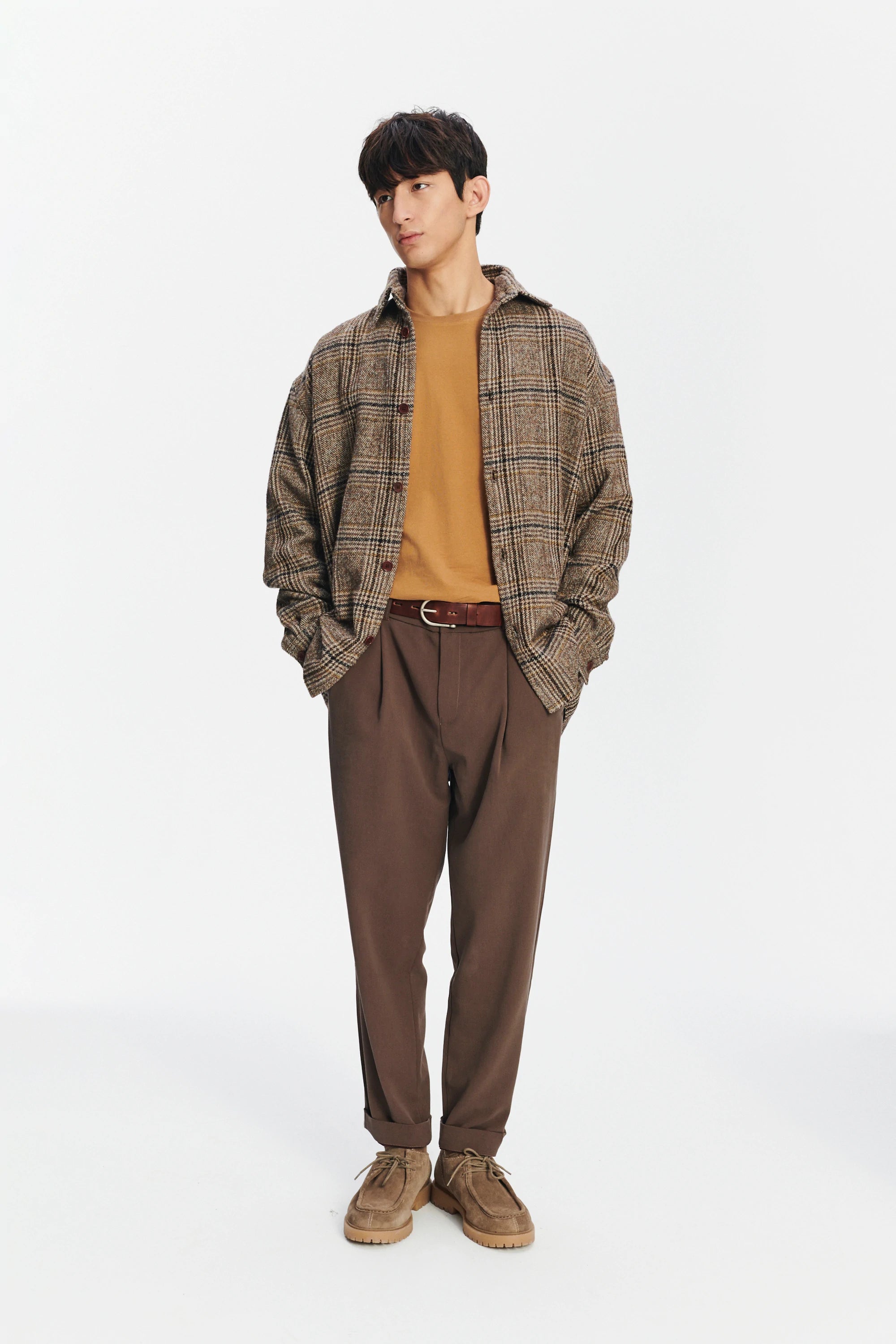 Easy Fit Jacket in a Brown, Beige and Black Chequered Italian Wool with MEIDA Thermo Insulation