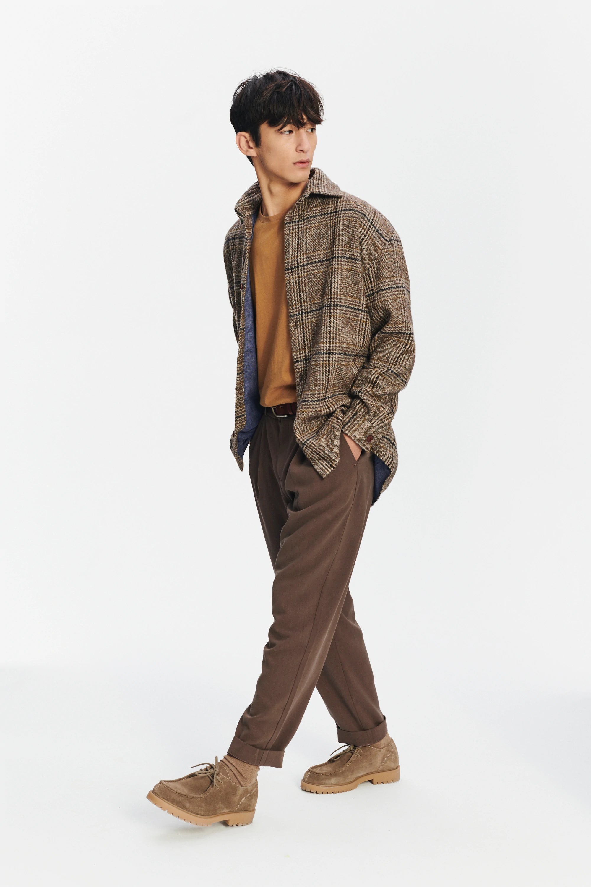 Easy Fit Jacket in a Brown, Beige and Black Chequered Italian Wool with MEIDA Thermo Insulation